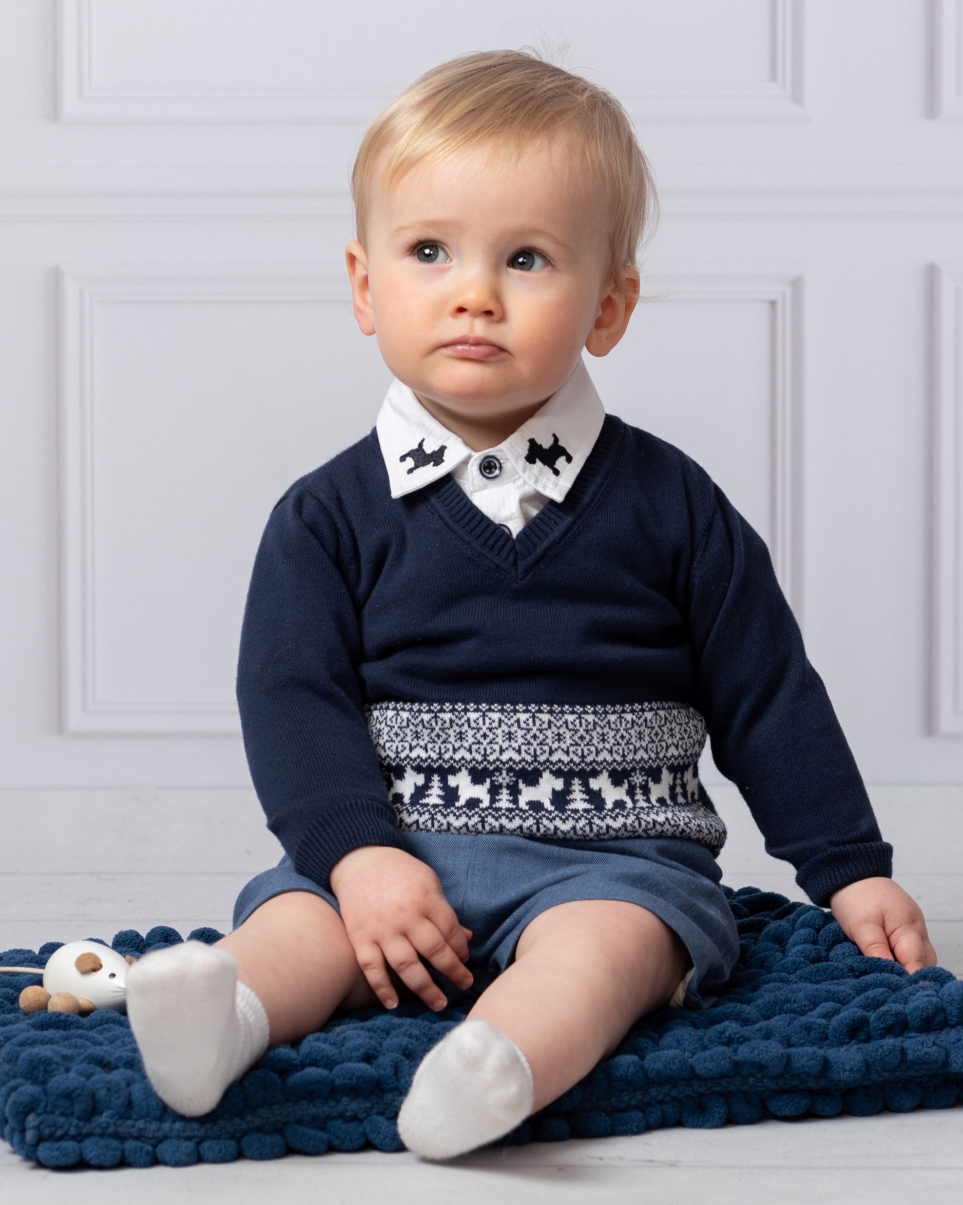 Navy Scottie Dog Jumper Short Set