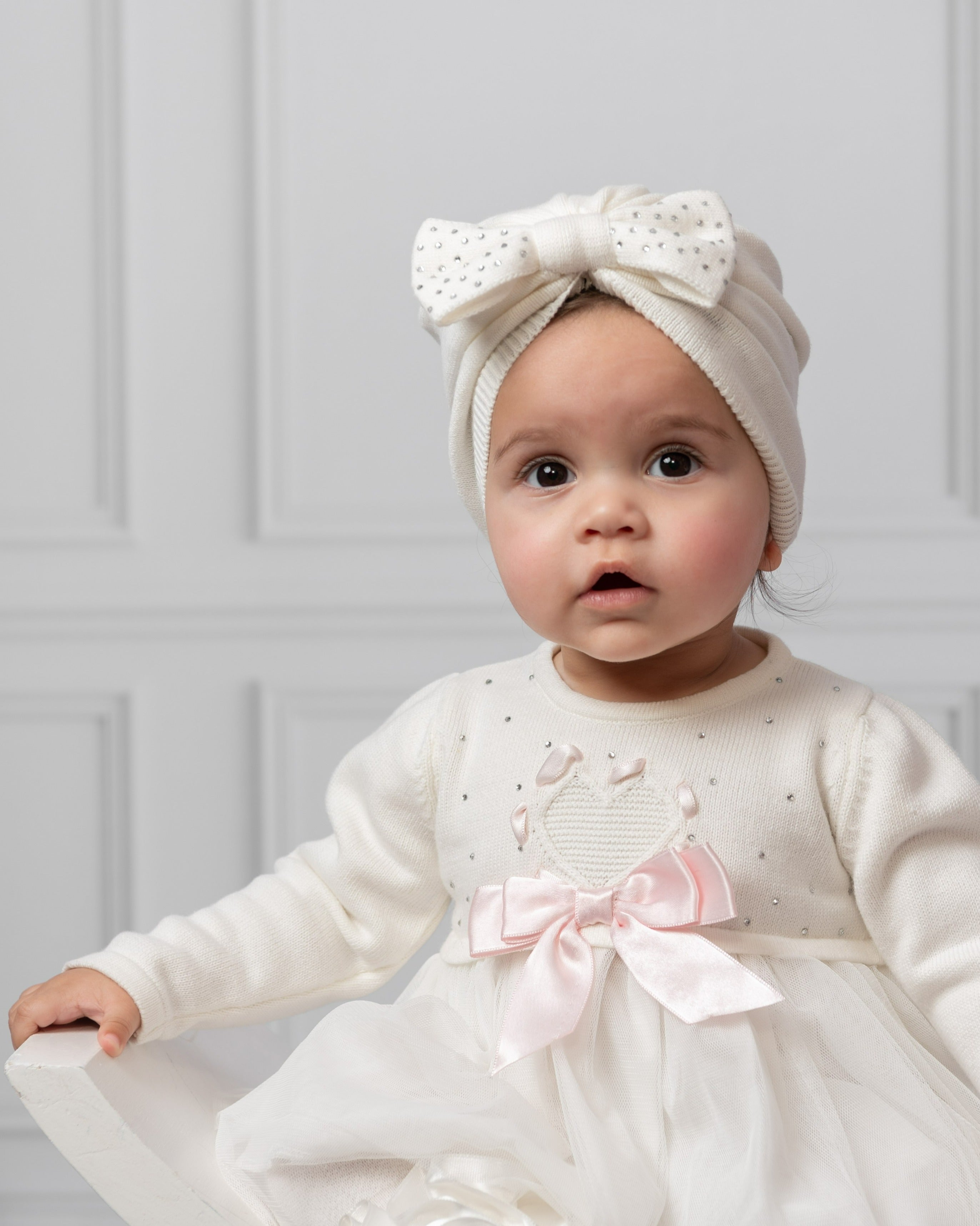 Ivory Diamonte Bow Knitted Turban