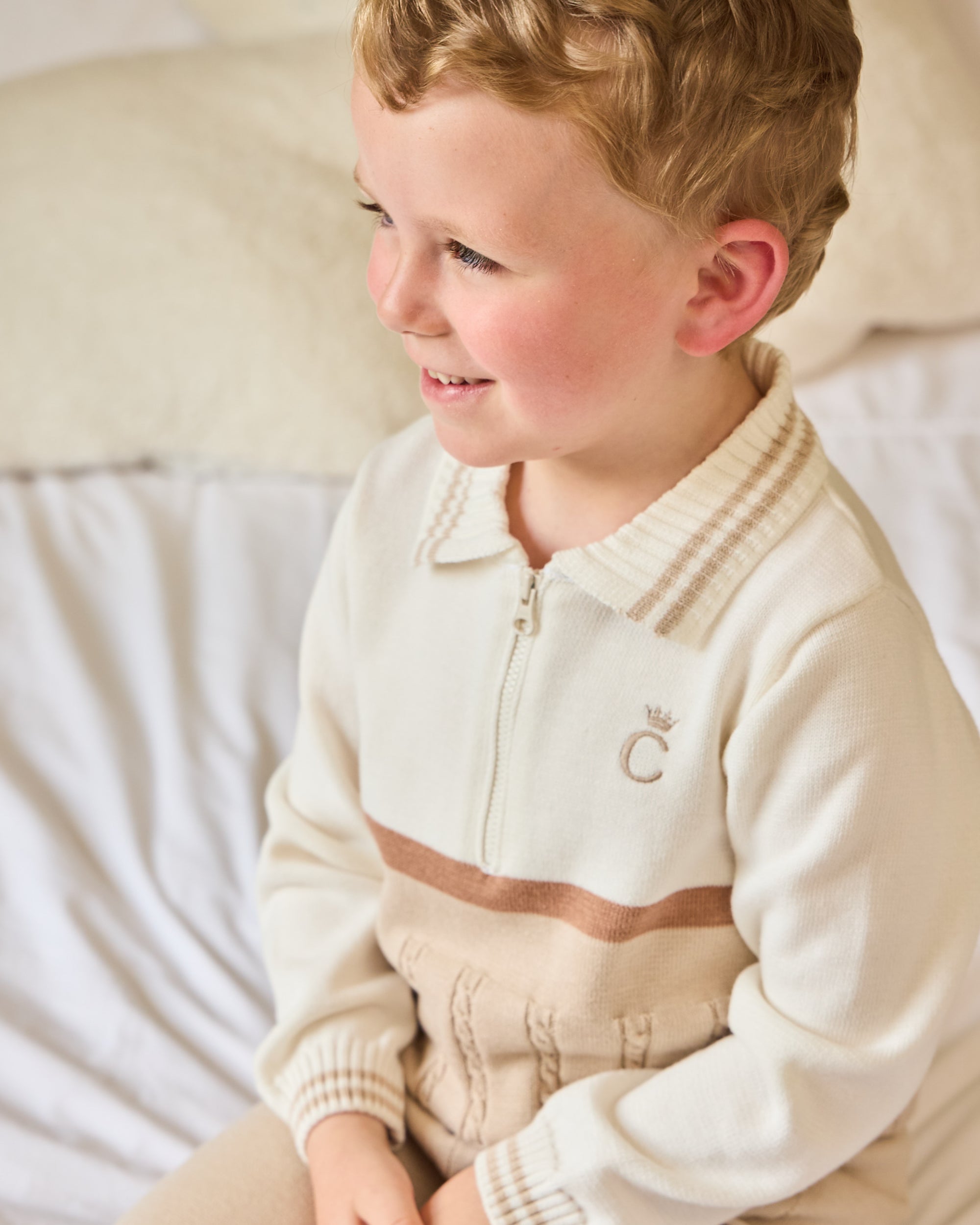 Mink & Ivory Cable Knit Polo Set