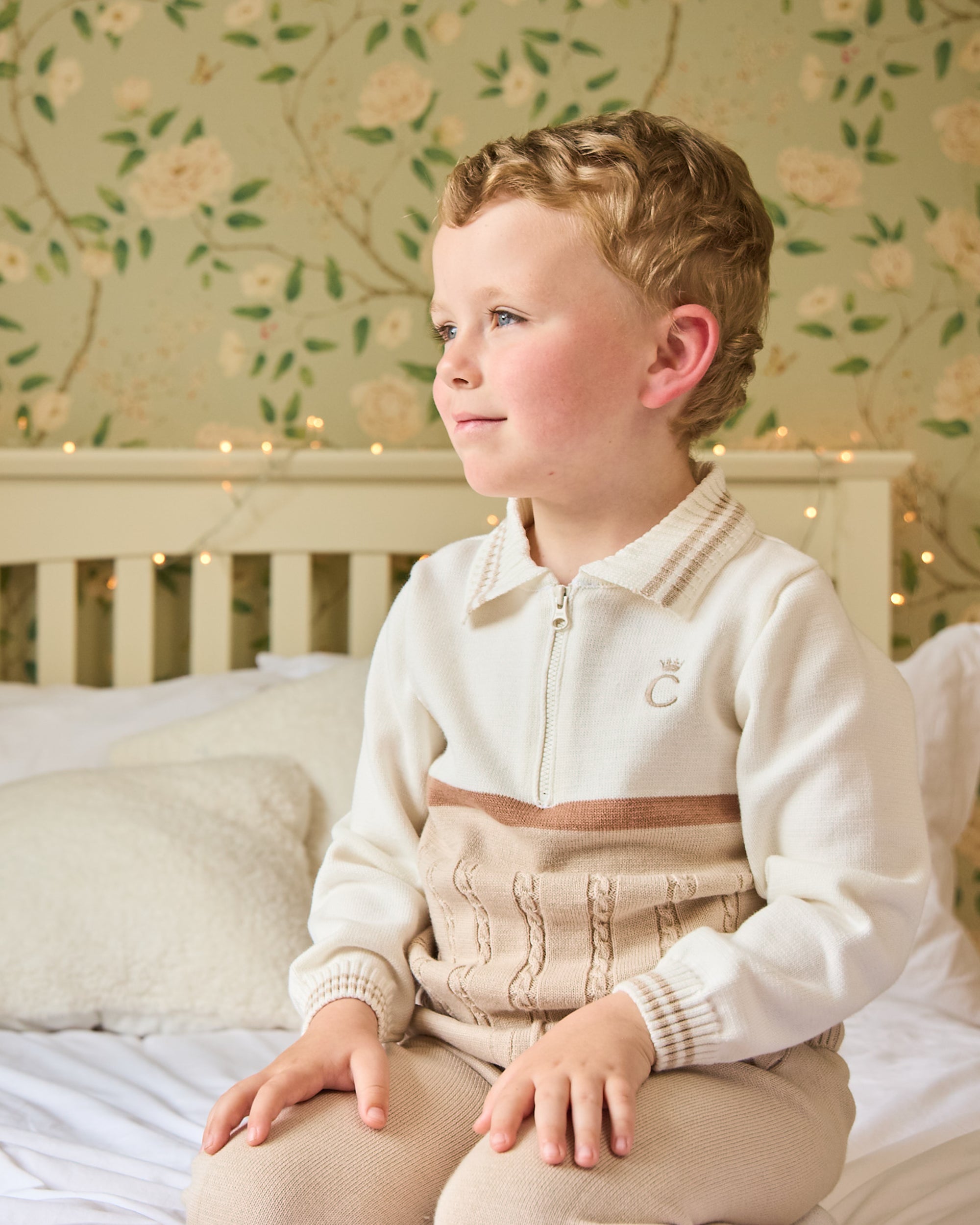Mink & Ivory Cable Knit Polo Set