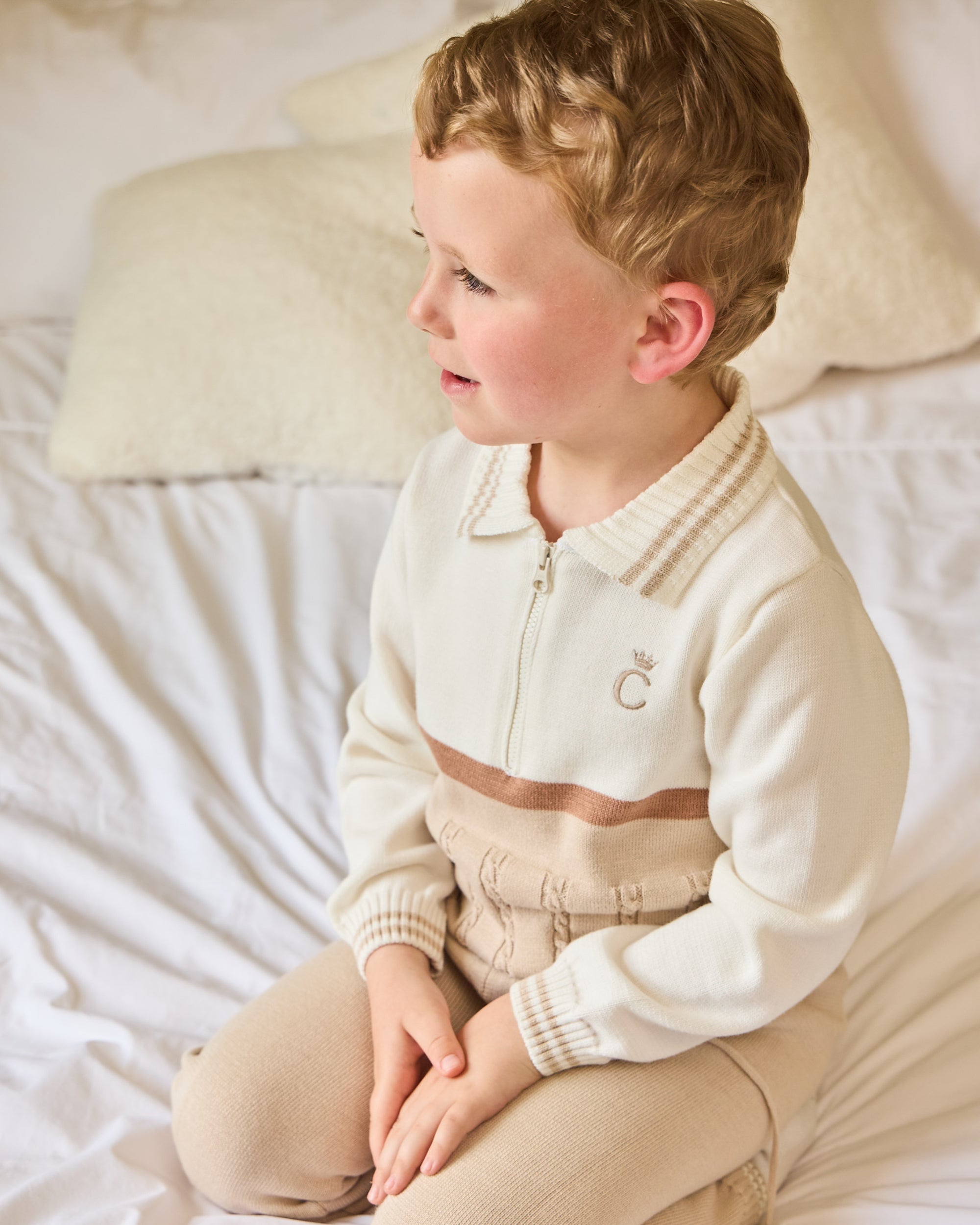 Mink & Ivory Cable Knit Polo Set