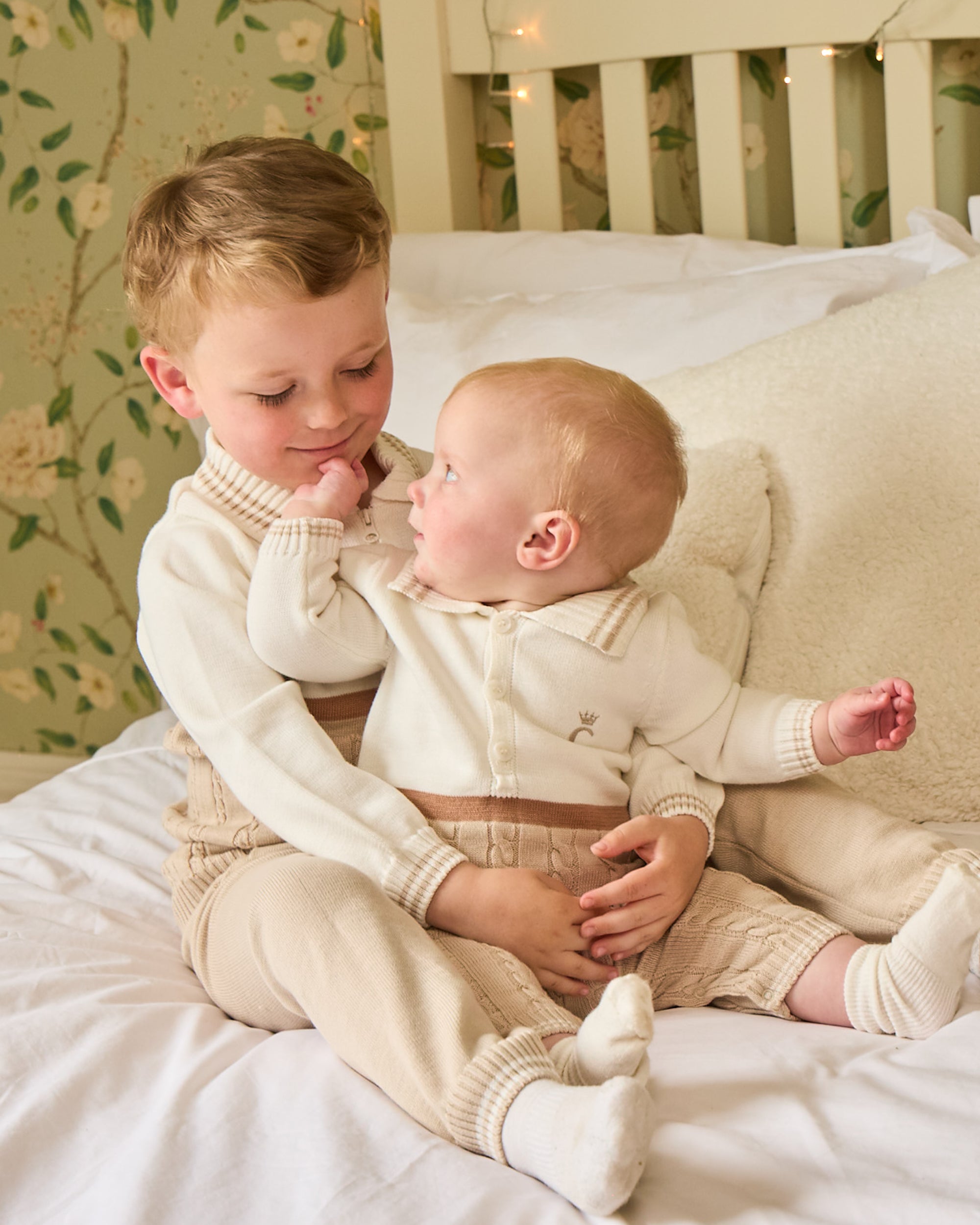 Mink & Ivory Cable Knit Polo Baby Sleepsuit