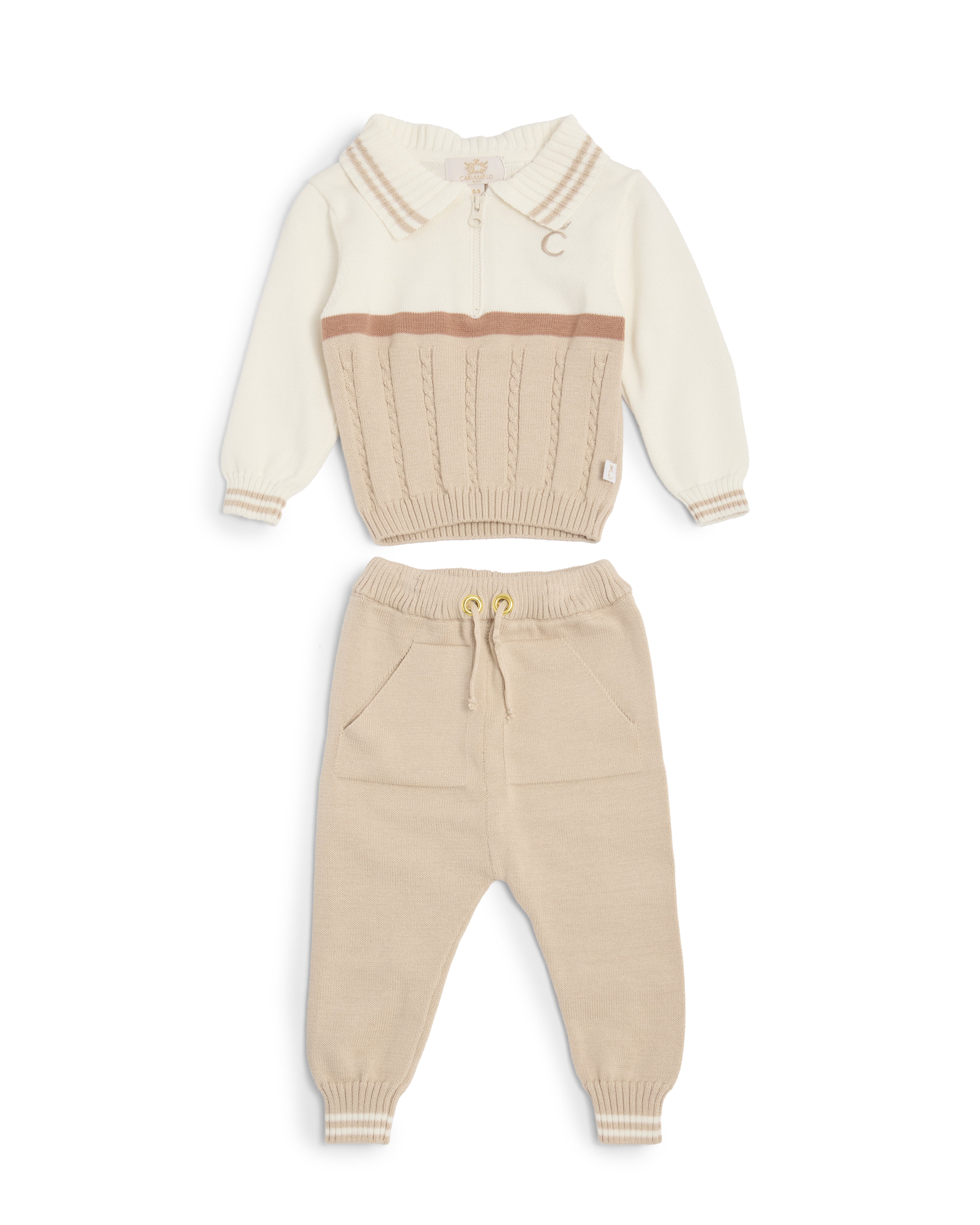 Mink & Ivory Cable Knit Polo Set