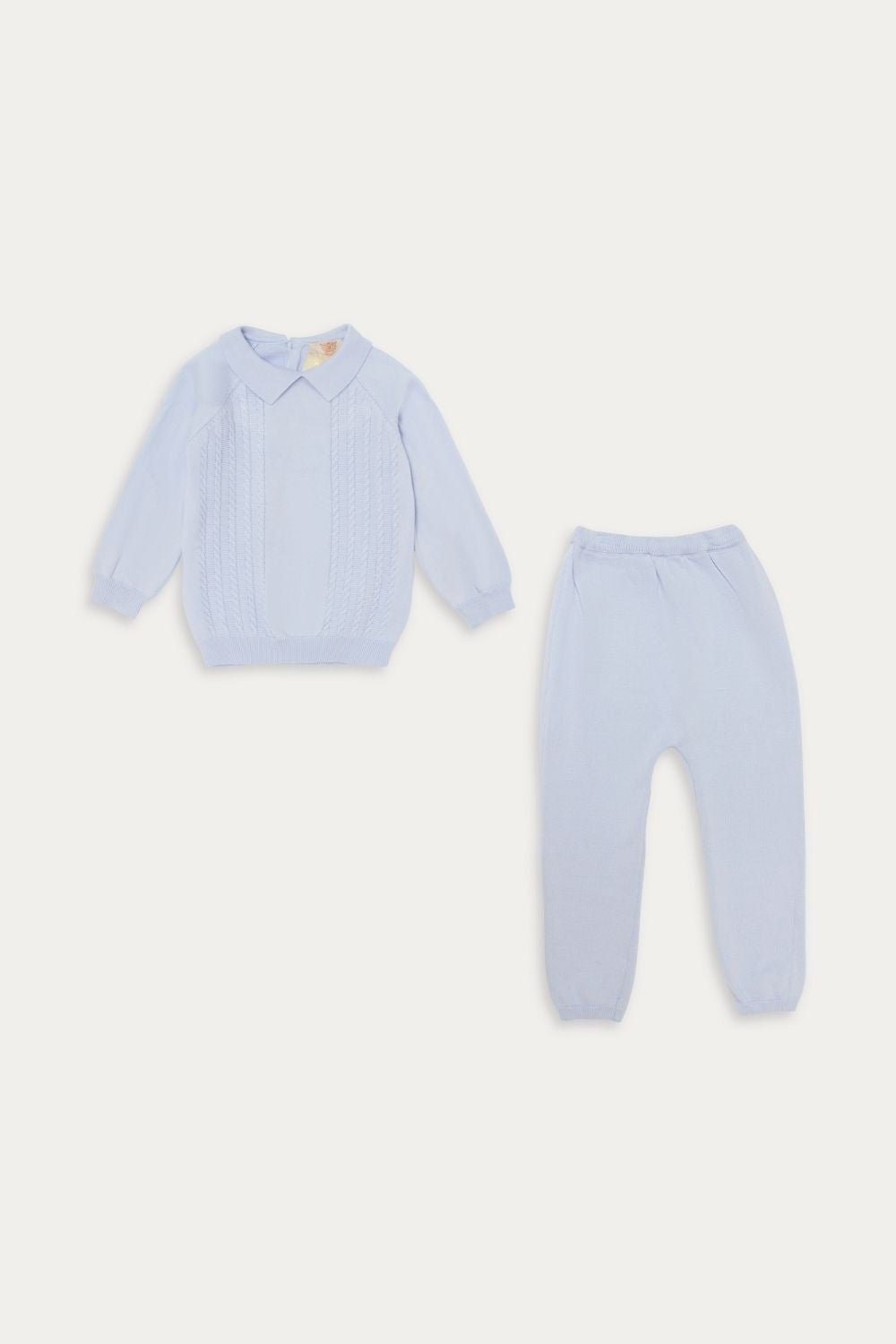 Sky Blue Knitted Set with Cable Design