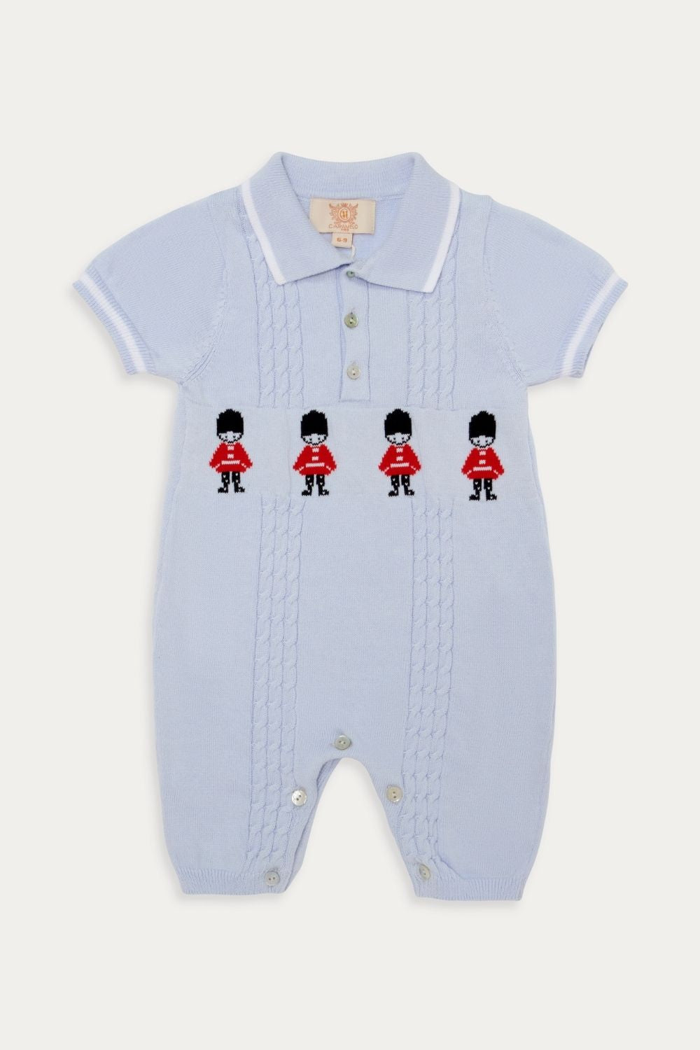 Sky Blue Knitted Romper with Soldier Design