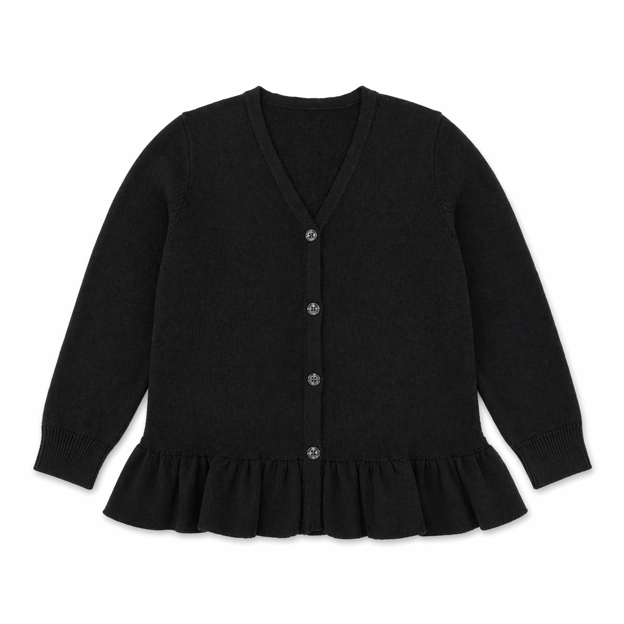 Black Frill Hem Knitted Cardigan