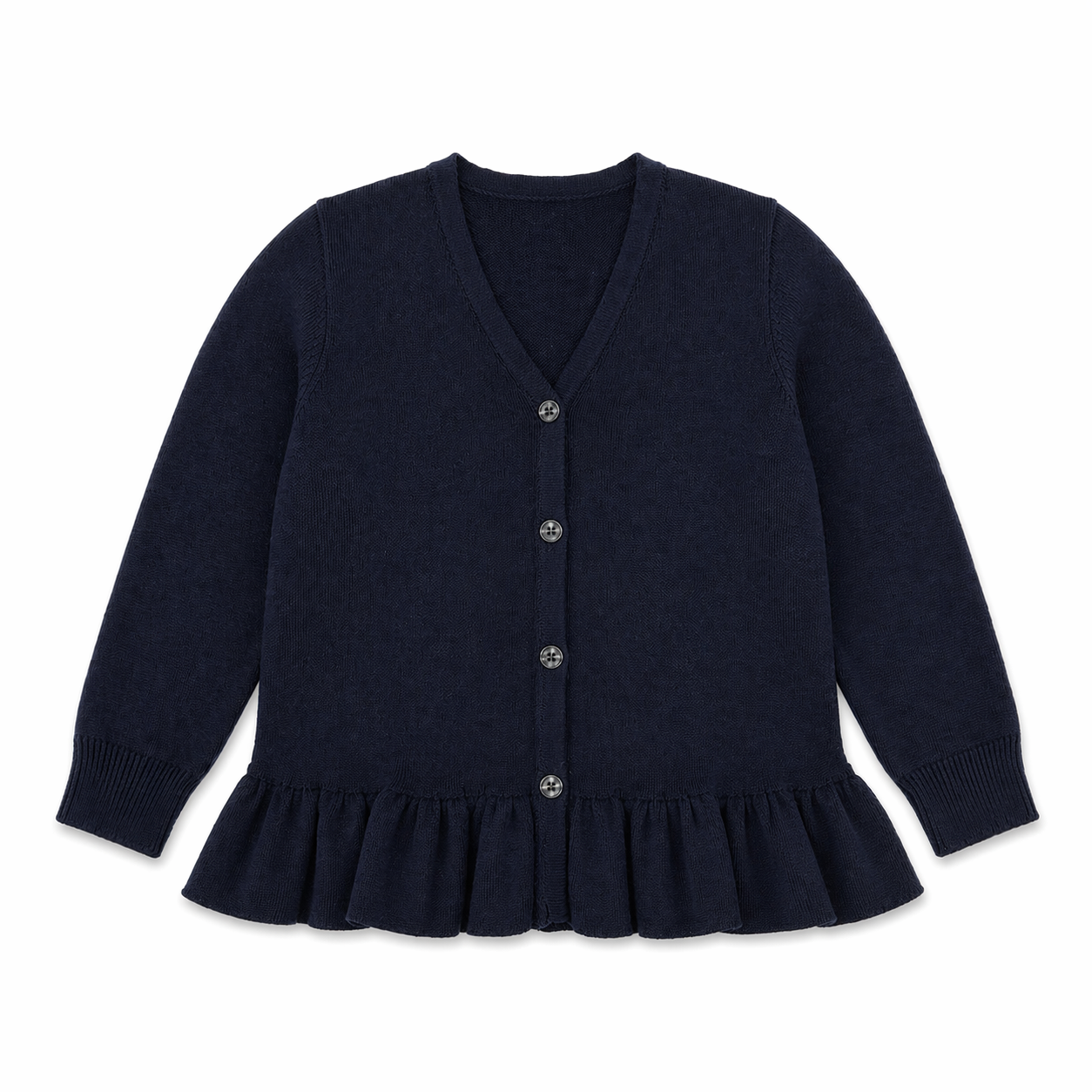Navy Frill Hem Knitted Cardigan