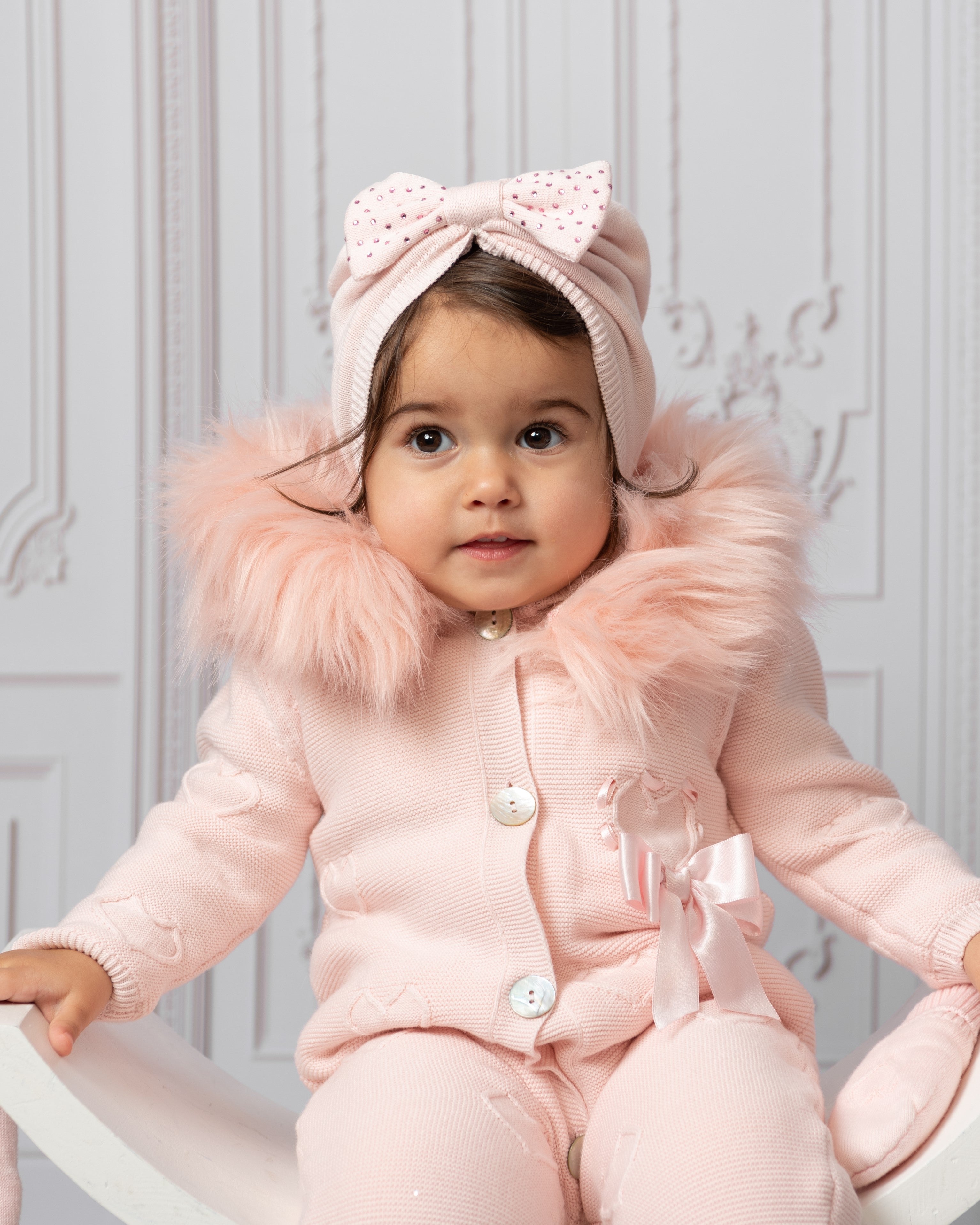 Pink Diamonte Bow Knitted Turban