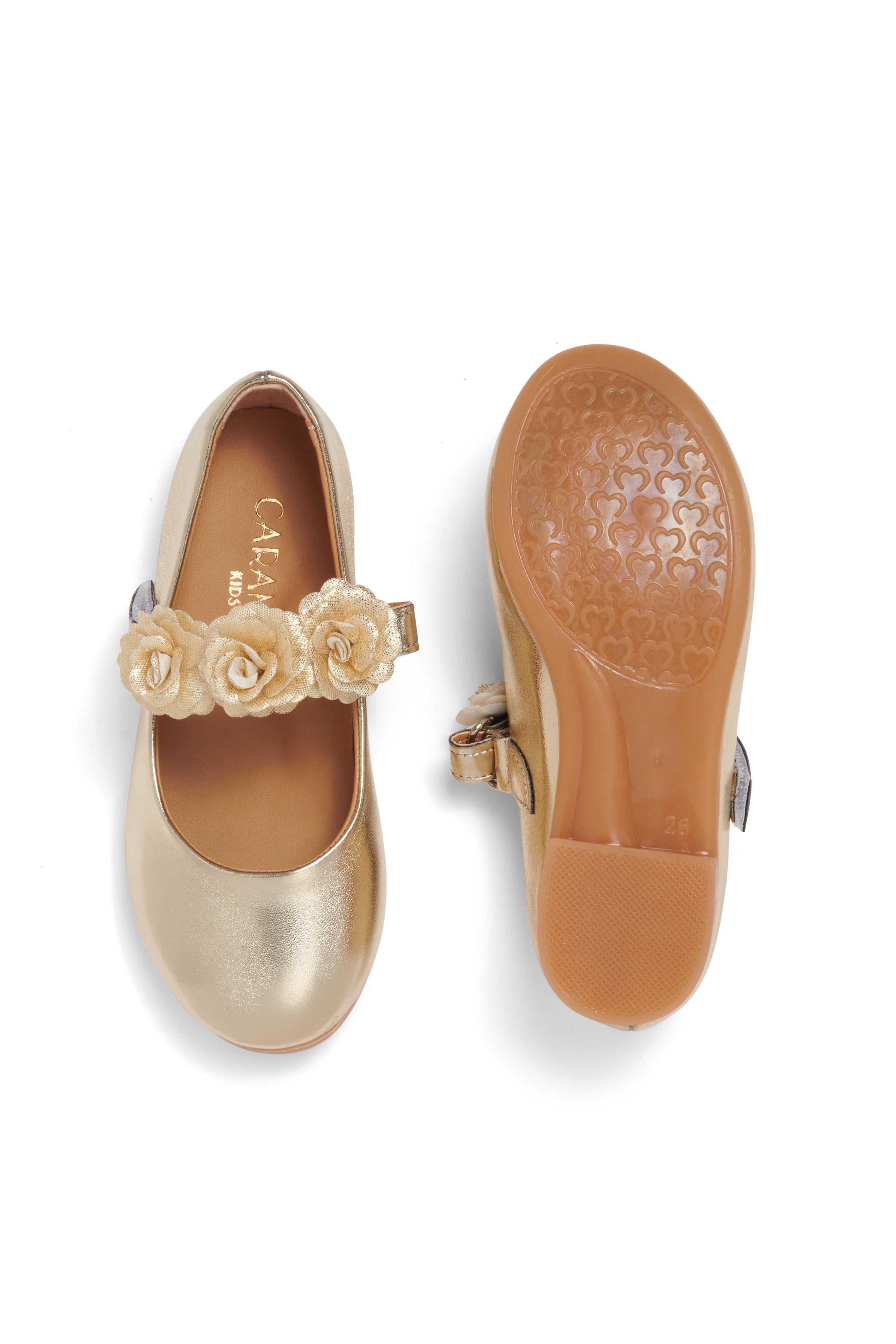 Gold Floral Strap Ballerina Shoes