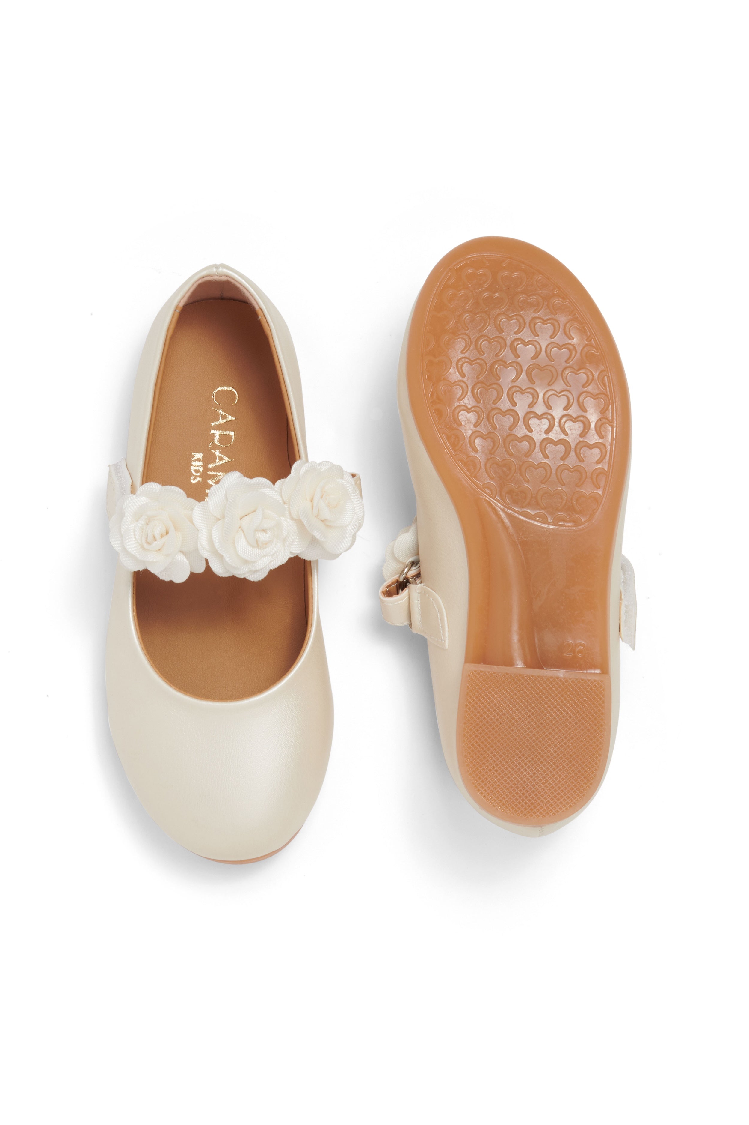 Ivory Floral Strap Ballerina Shoes