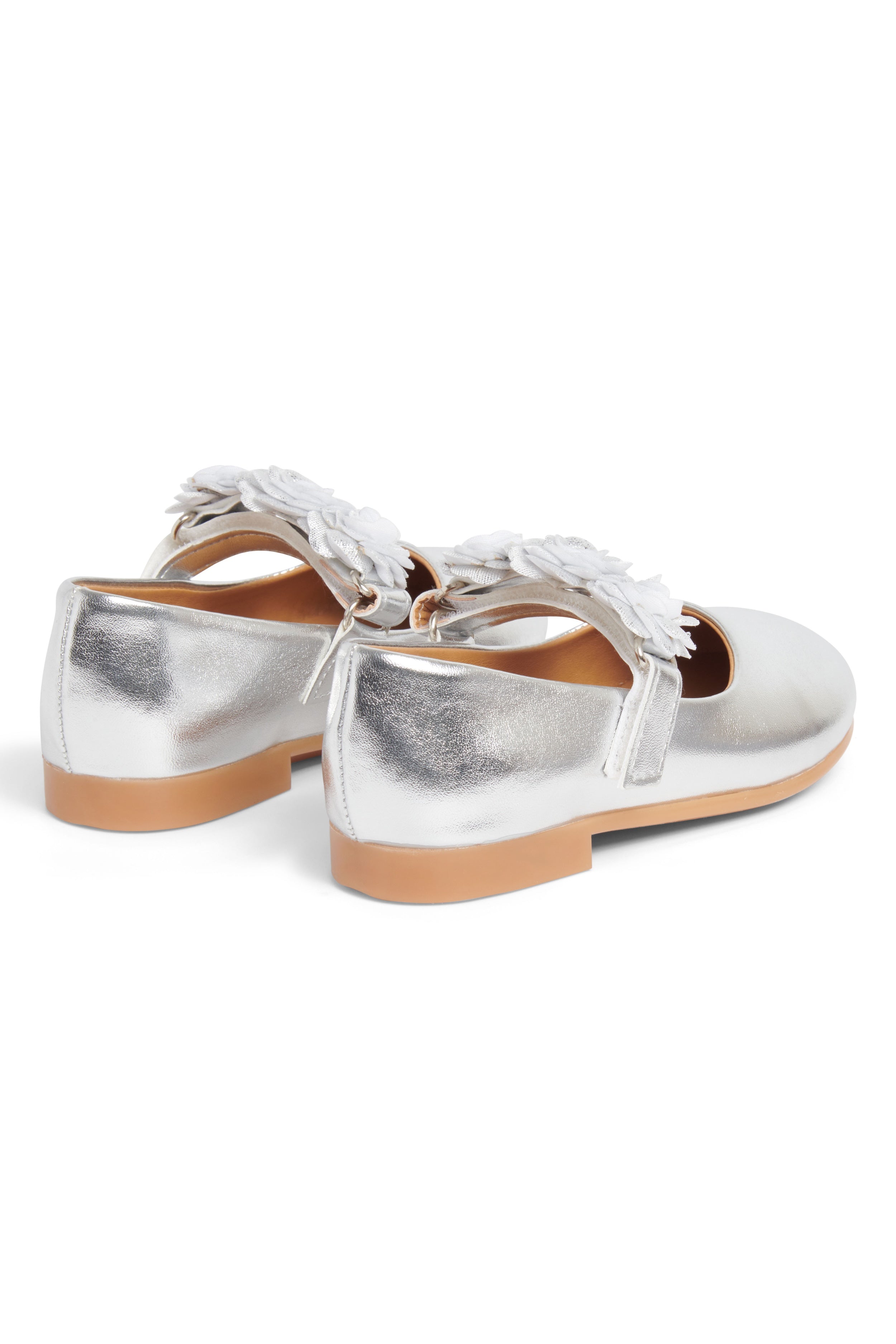 Silver Floral Strap Ballerina Shoes