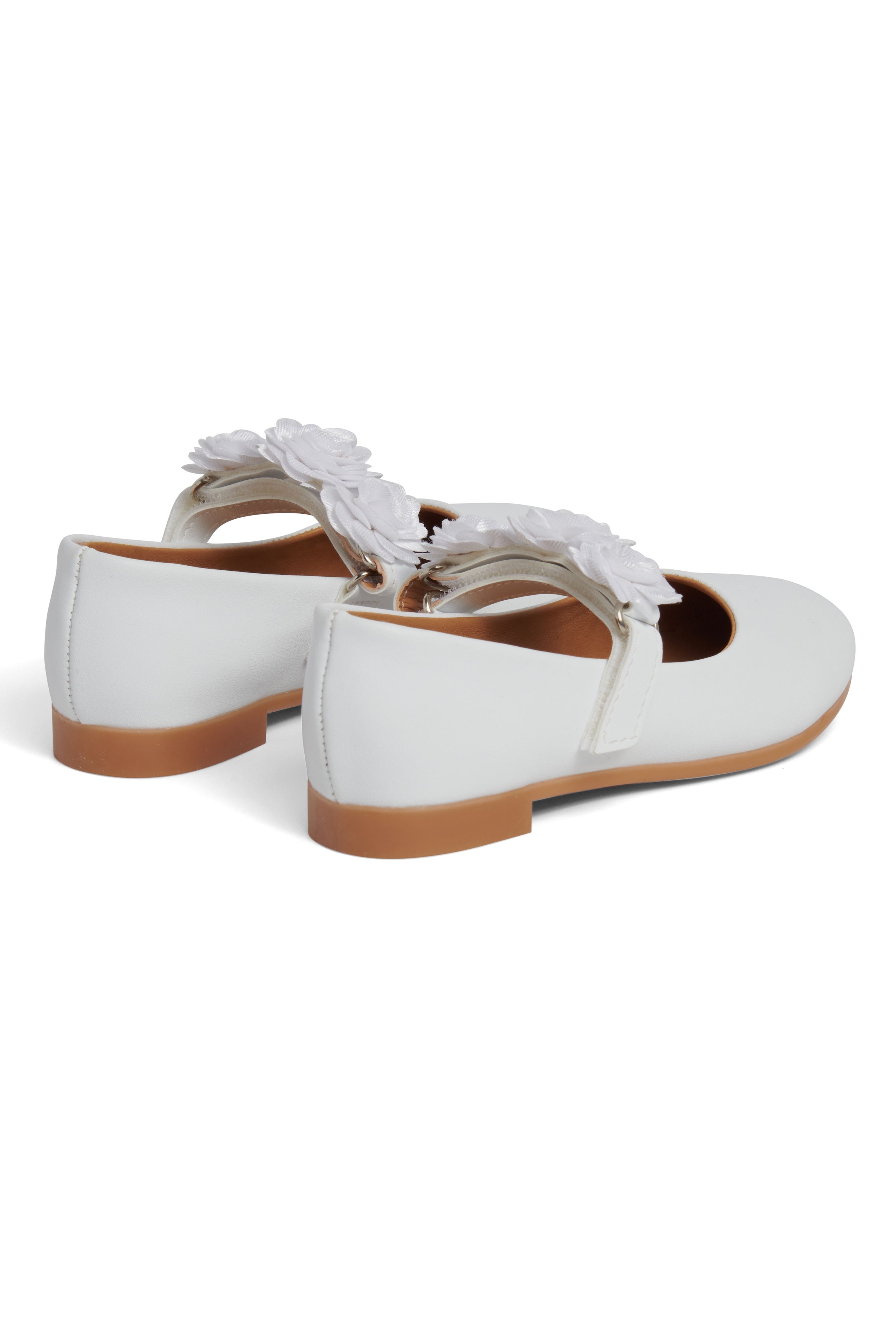 White Floral Strap Ballerina Shoes