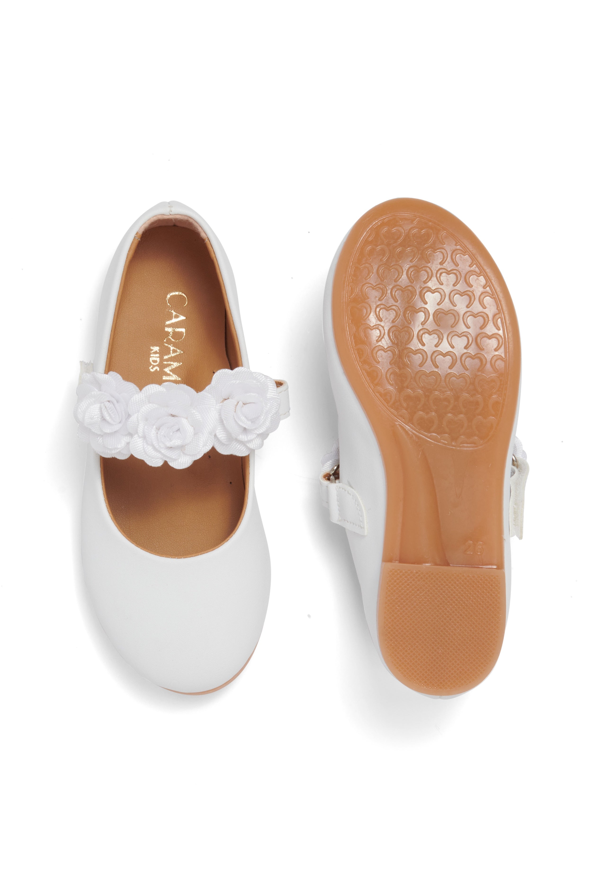 White Floral Strap Ballerina Shoes