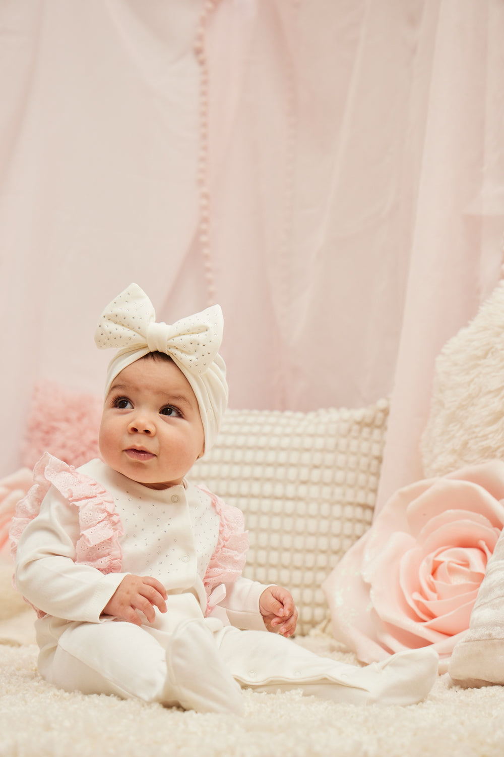Ivory Baby Sleepsuit with Ruffle Trim