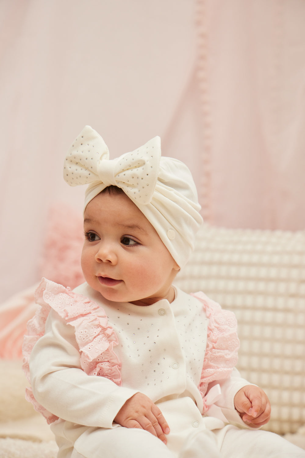 Ivory Baby Sleepsuit with Ruffle Trim