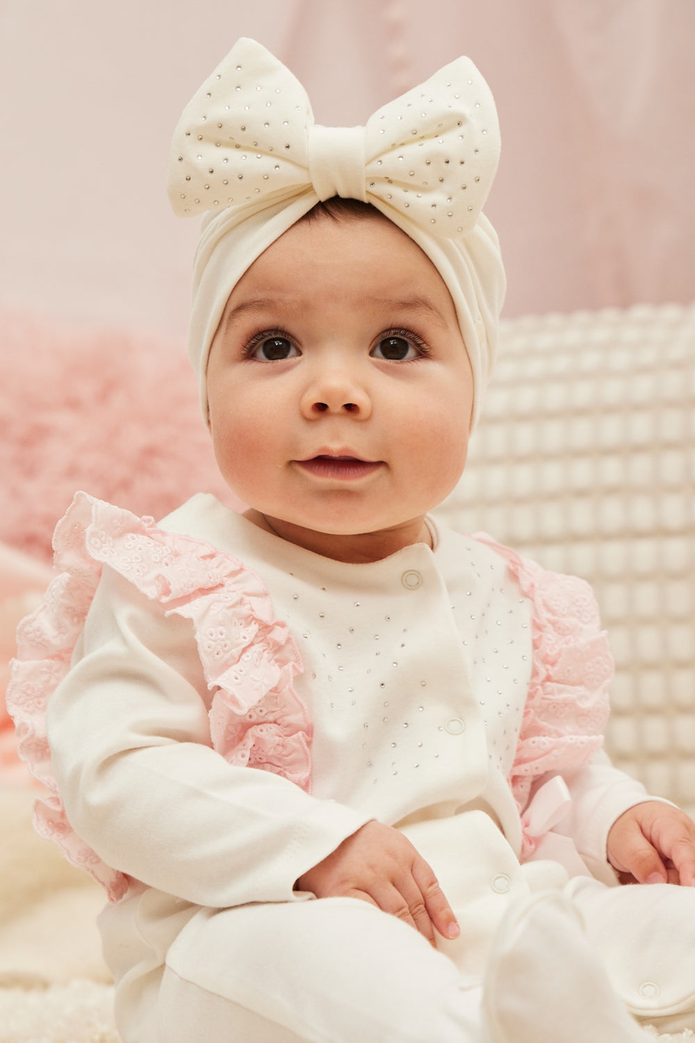Ivory Baby Sleepsuit with Ruffle Trim