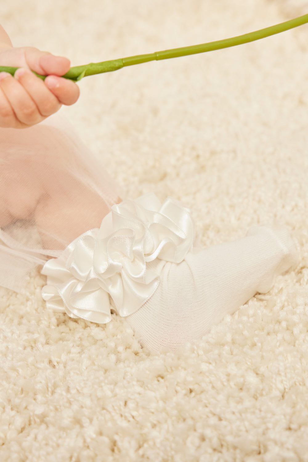White Satin Ruffle Ankle Socks