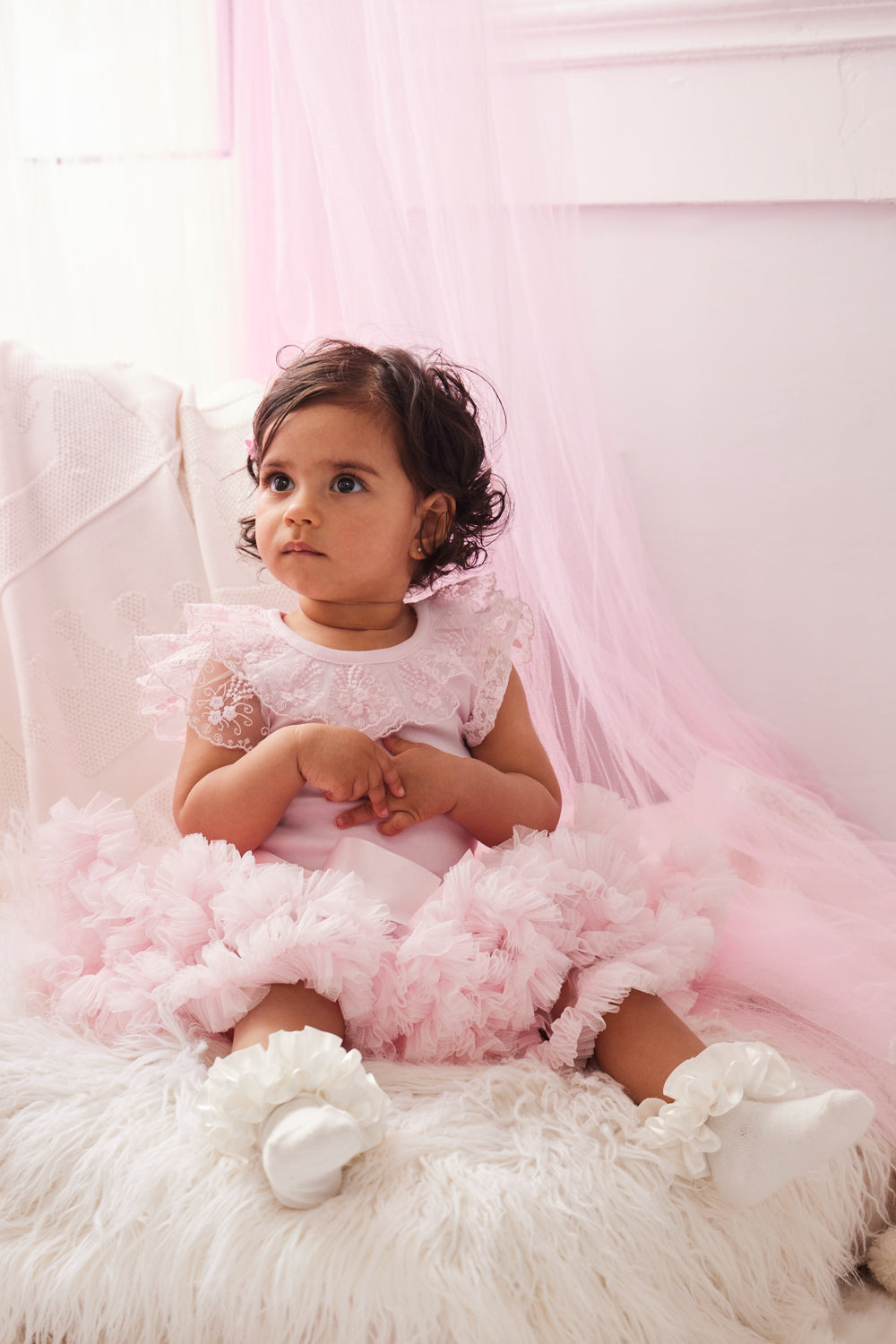Pink Ruffled Tulle Skirt with Jam Pant