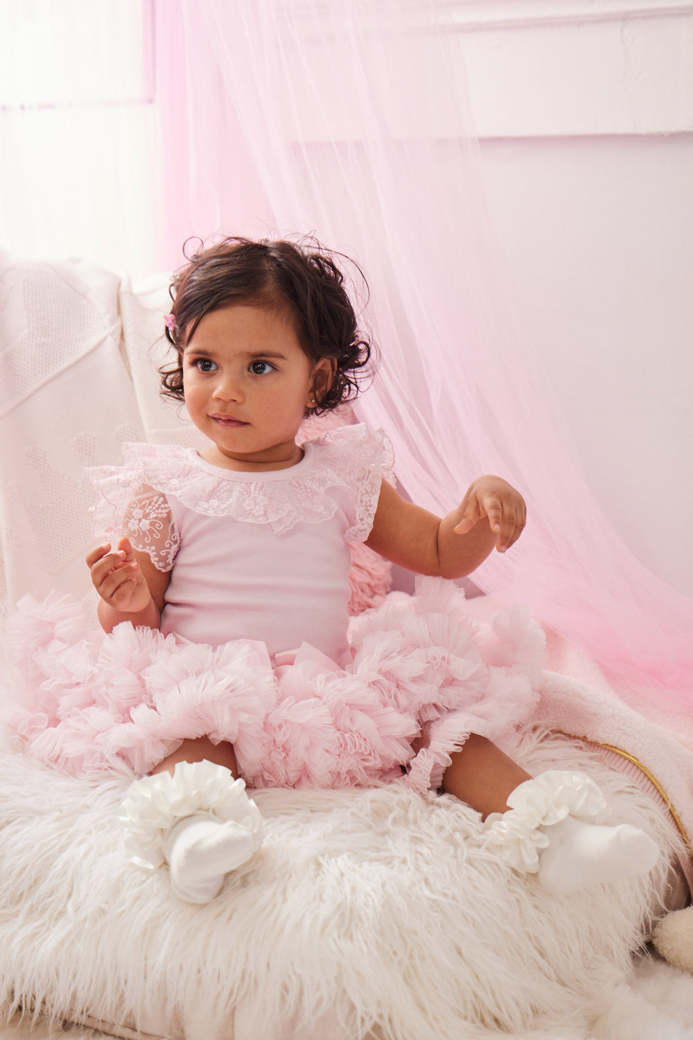 Pink Ruffled Tulle Skirt with Jam Pant