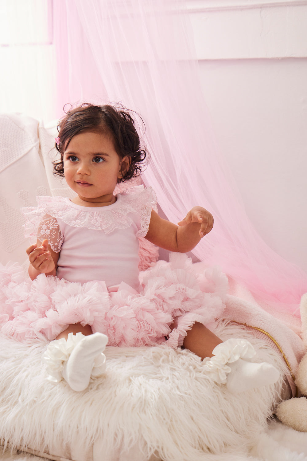 Pink Bodysuit with Lace Trim