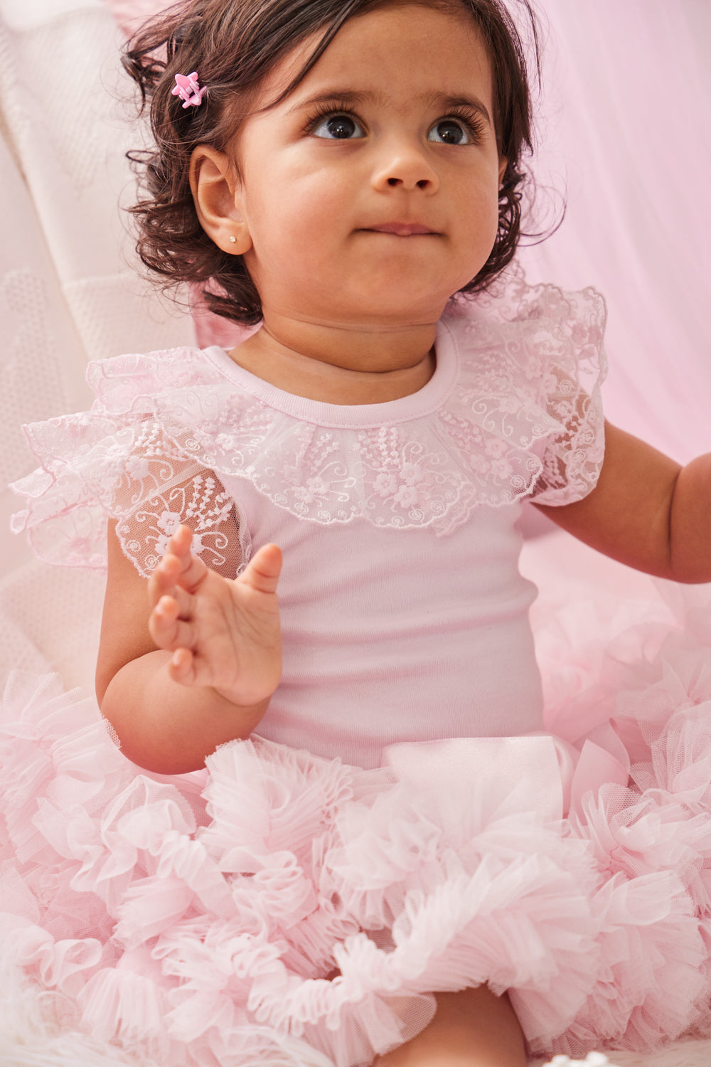 Pink Bodysuit with Lace Trim