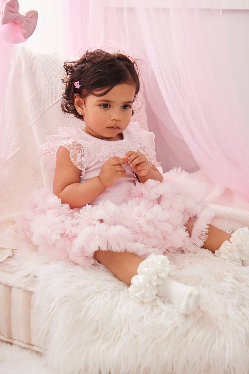 Pink Ruffled Tulle Skirt with Jam Pant