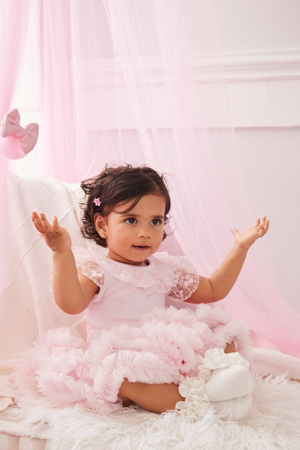 Pink Bodysuit with Lace Trim