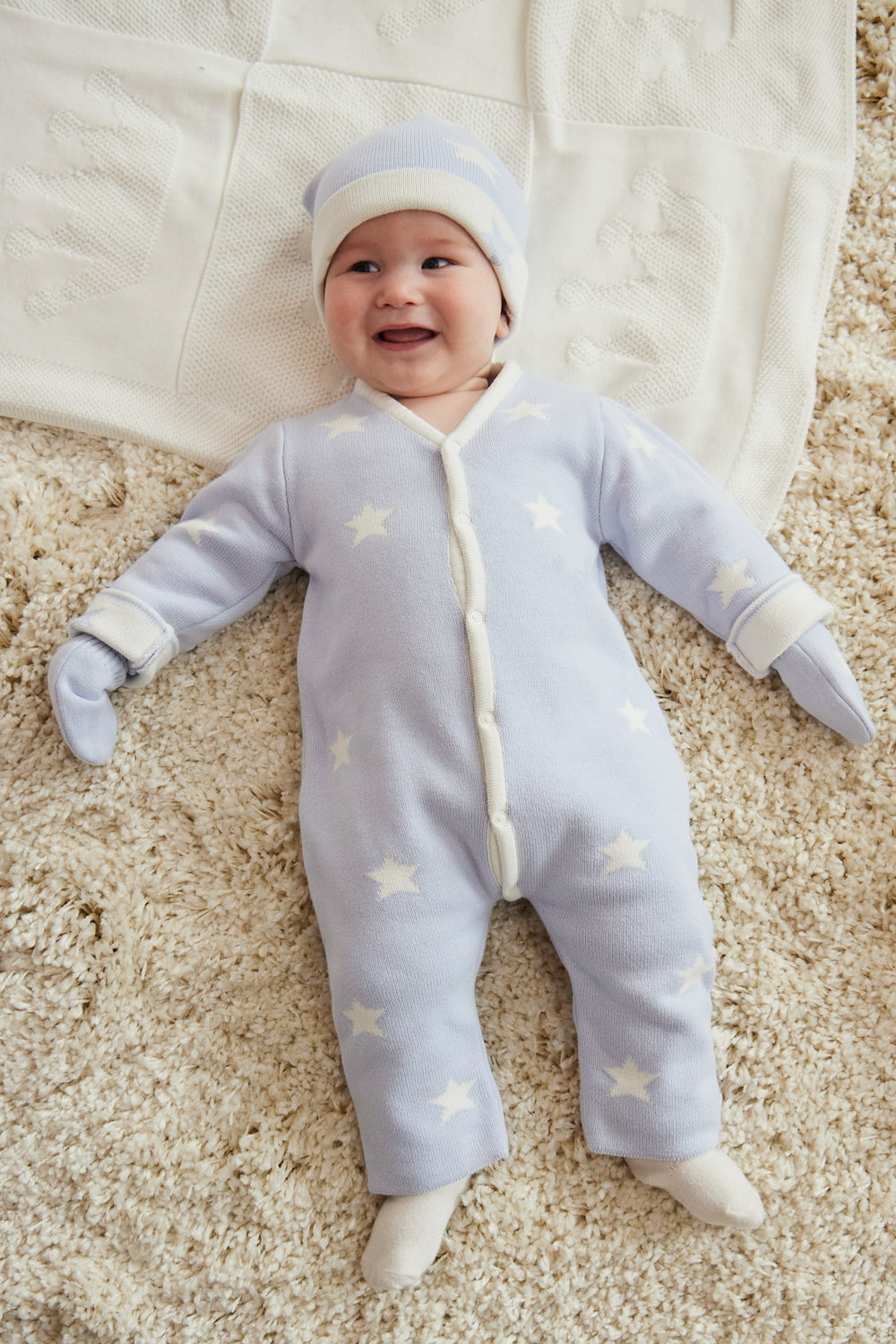 Sky Blue Star-Print Baby 3-Piece Sleepsuit Set