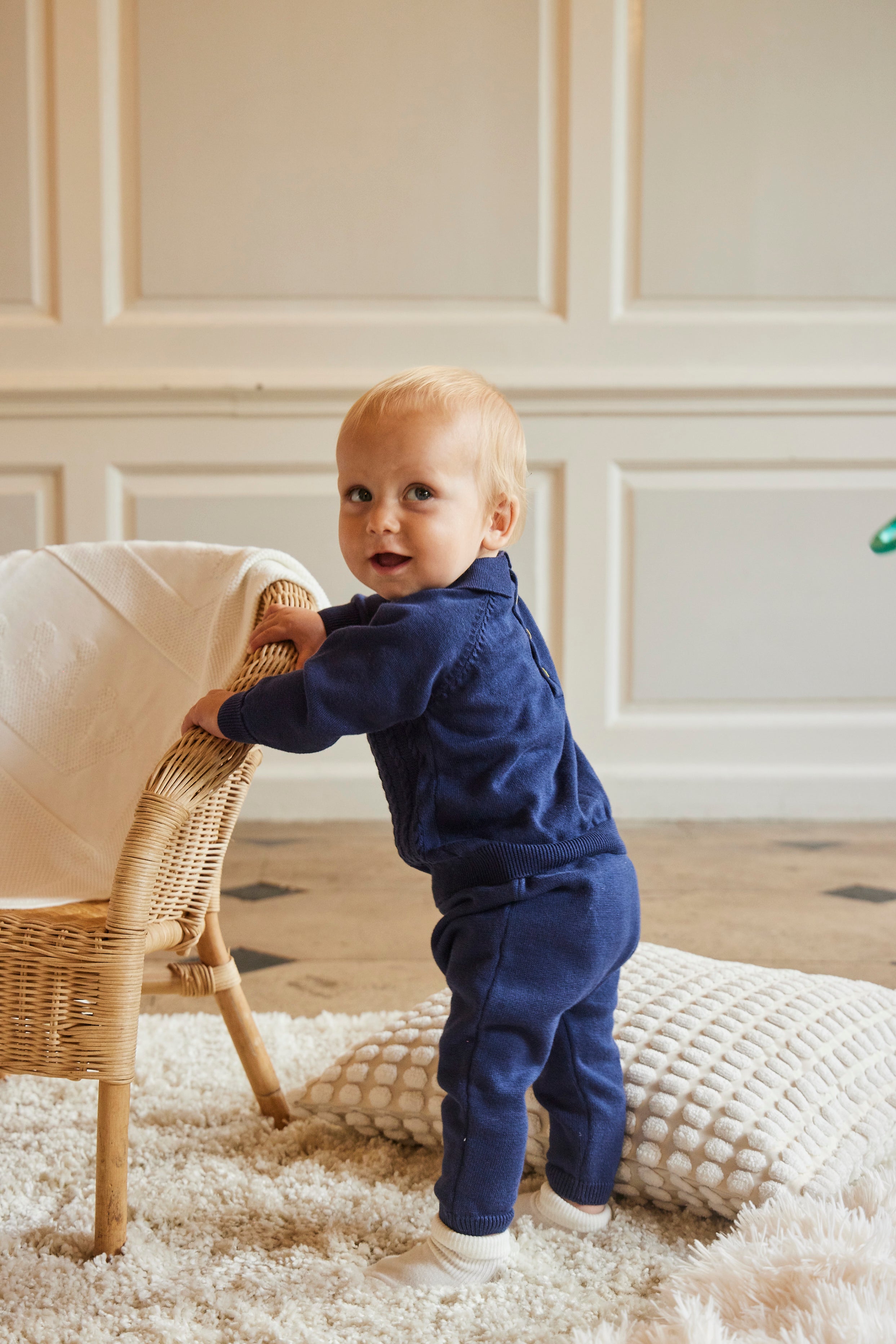 Navy Knitted Set with Cable Design