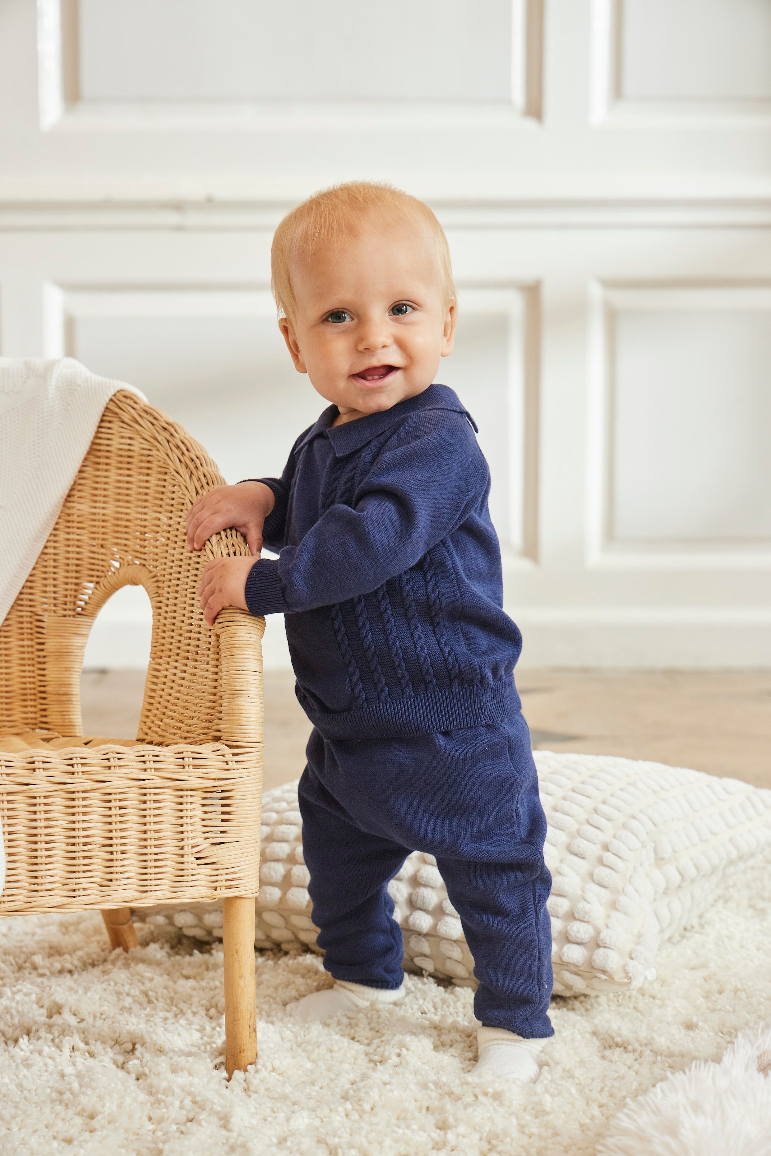 Navy Knitted Set with Cable Design