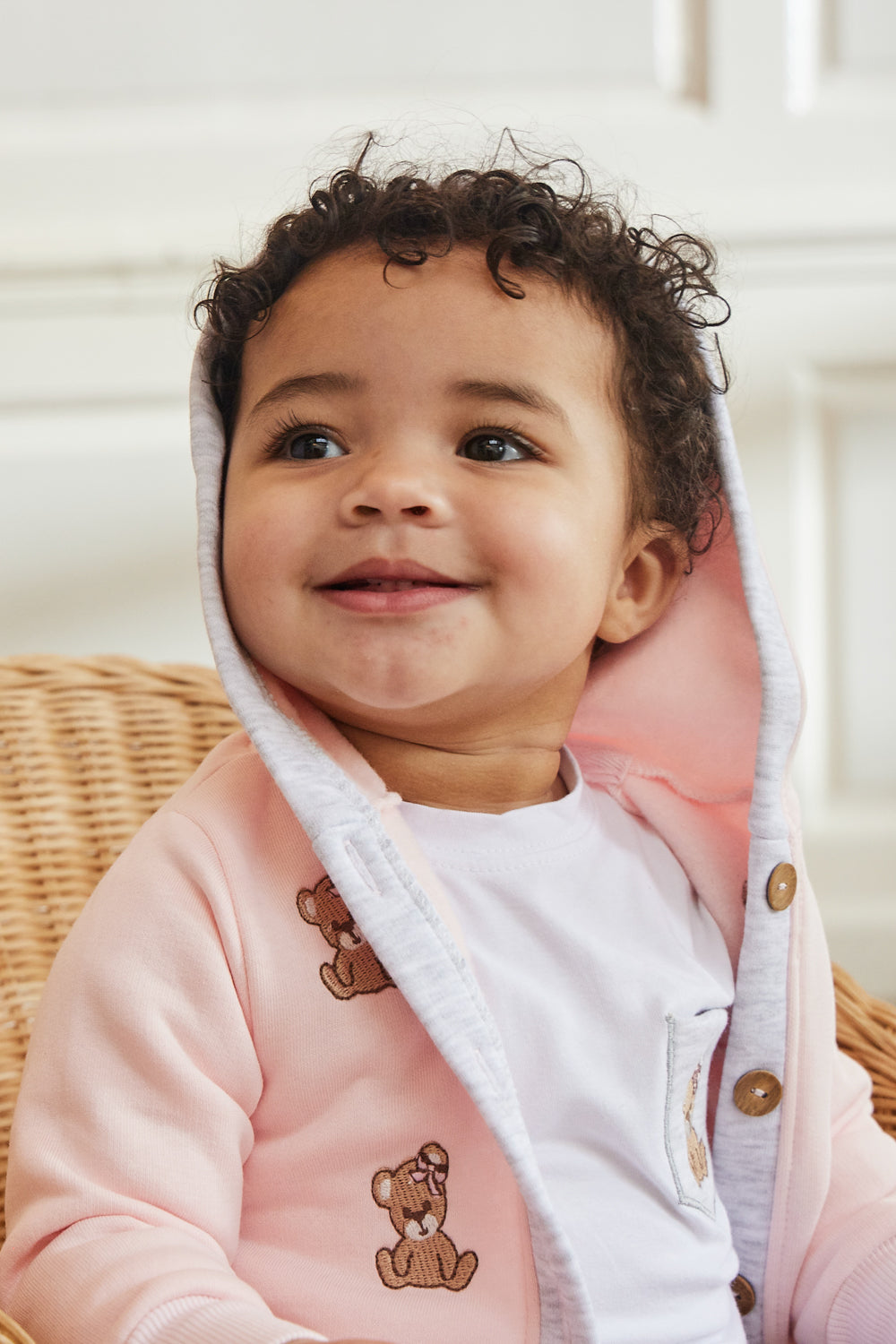 Pink and Grey 3-Piece Baby Outfit with Bear Embroidery