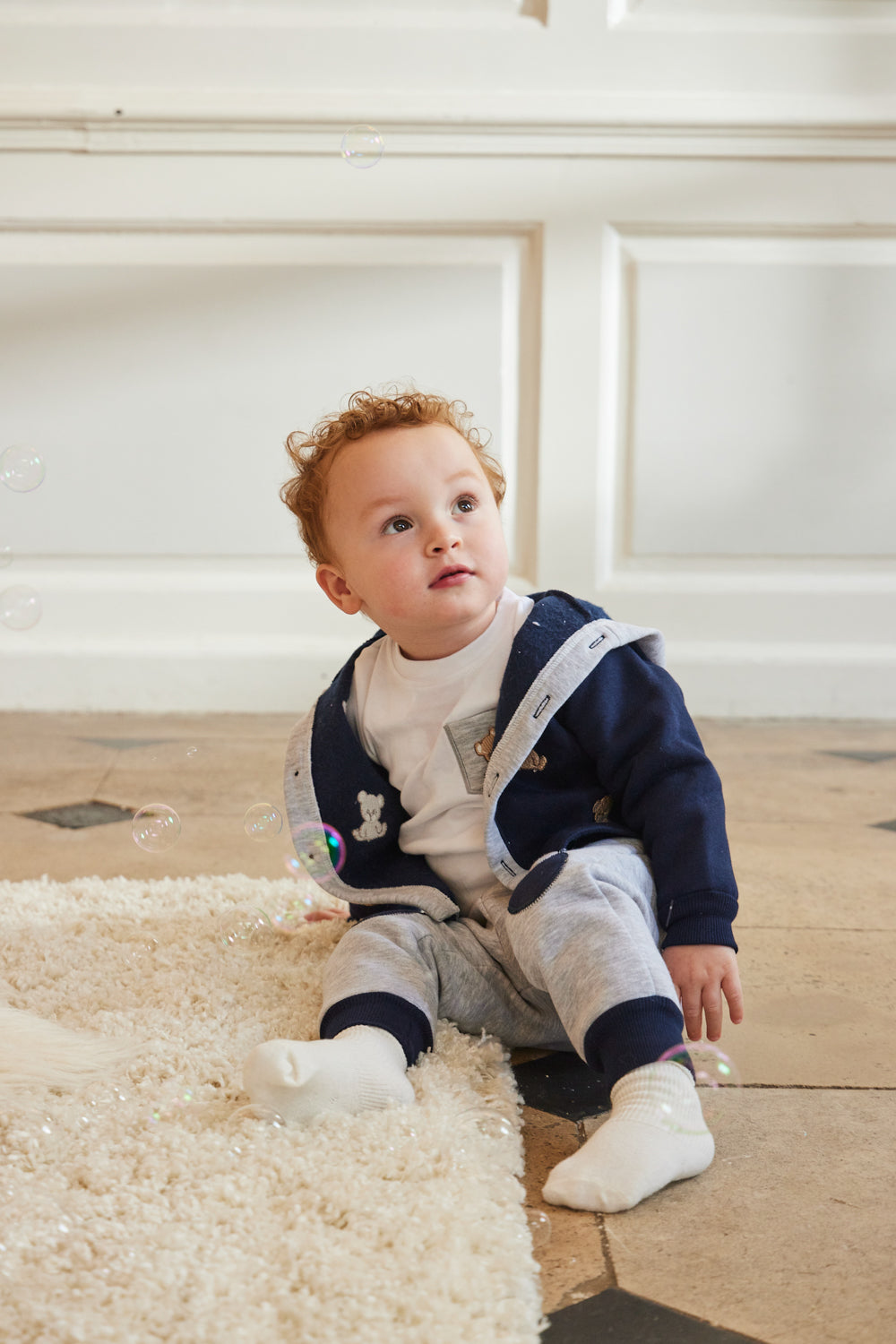 Navy and Grey 3-Piece Outfit with Bear Embroidery