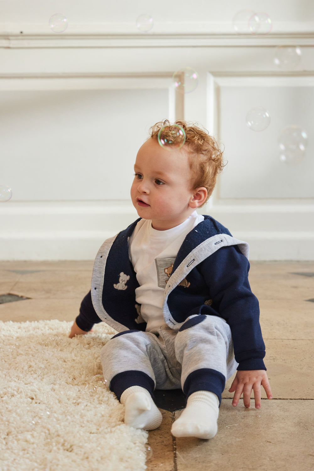 Navy and Grey 3-Piece Outfit with Bear Embroidery