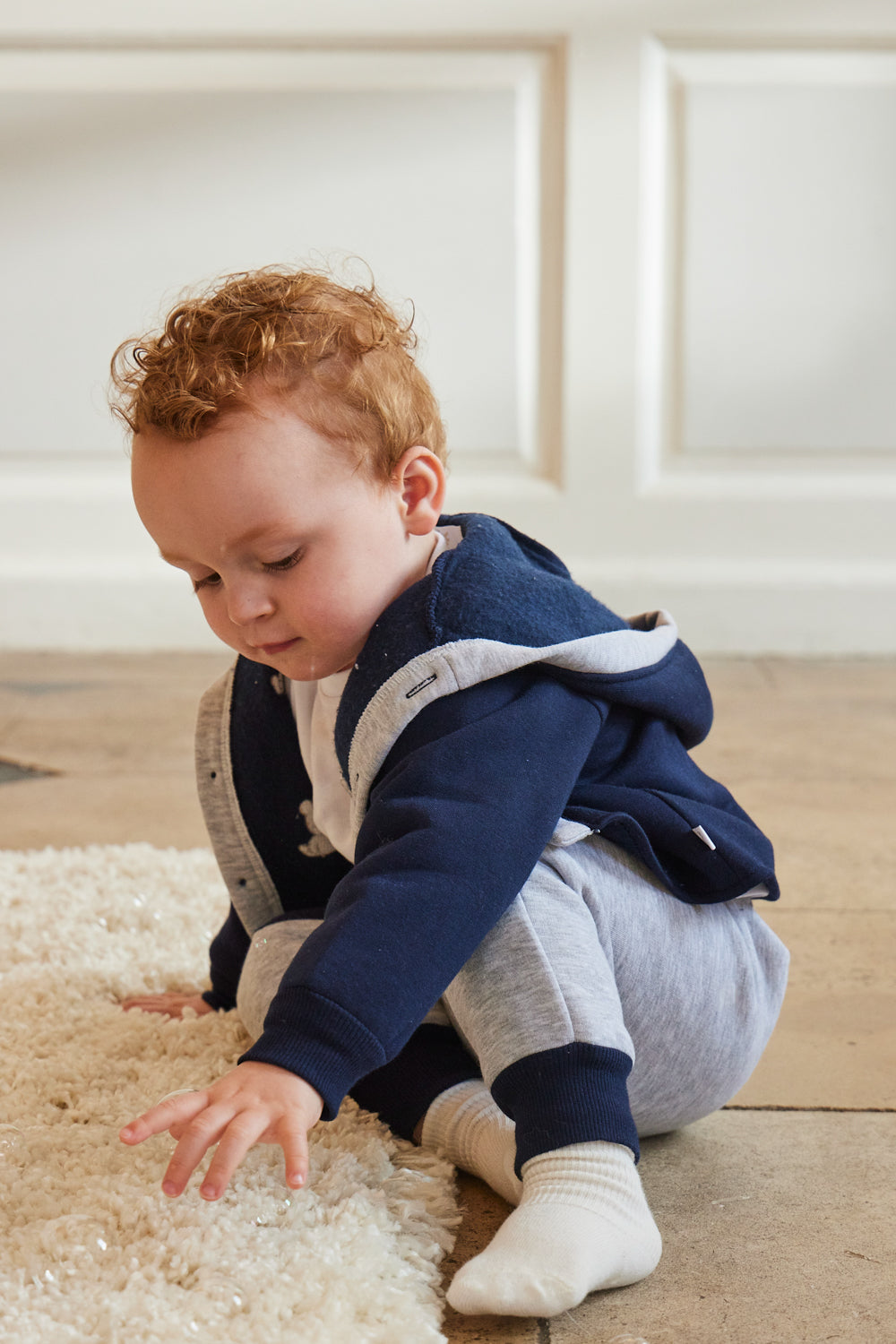 Navy and Grey 3-Piece Outfit with Bear Embroidery