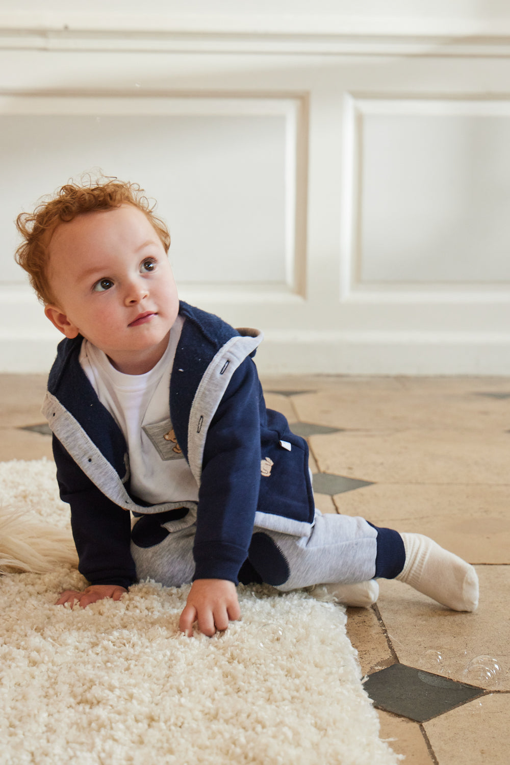Navy and Grey 3-Piece Outfit with Bear Embroidery