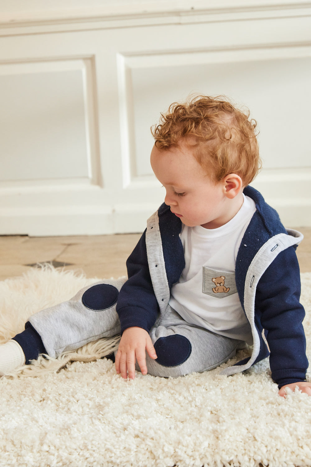 Navy and Grey 3-Piece Outfit with Bear Embroidery
