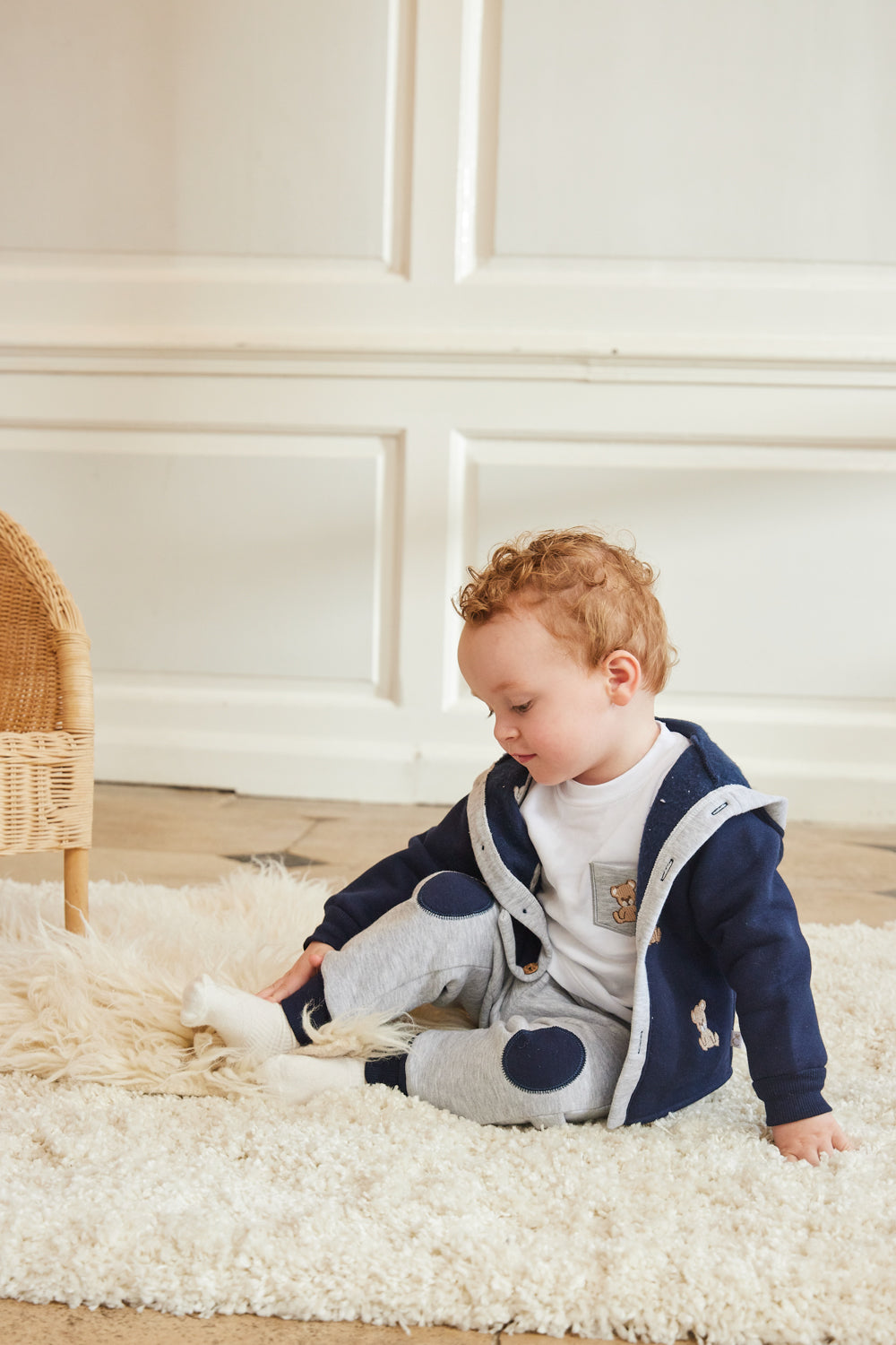 Navy and Grey 3-Piece Outfit with Bear Embroidery
