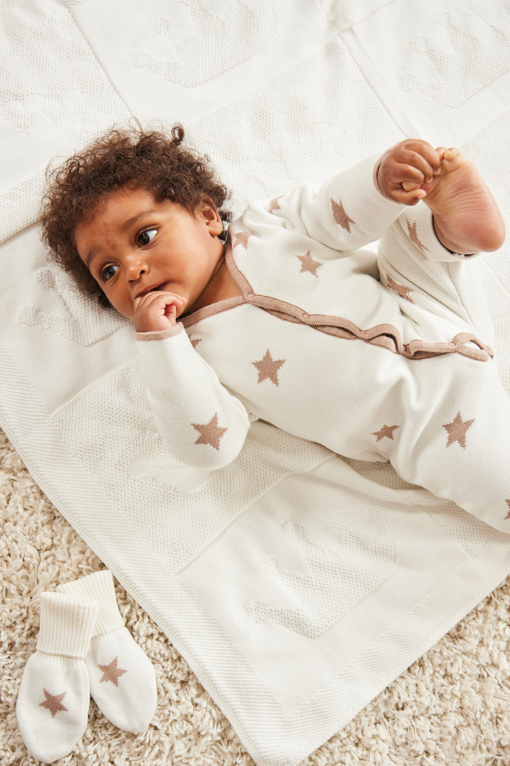 Ivory Star-Print Baby 3-Piece Sleepsuit Set