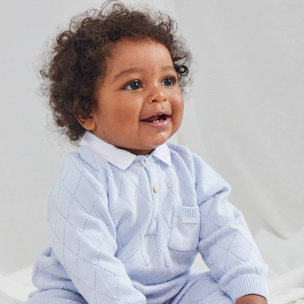 Sky Diamond Knitted Set with White Collar