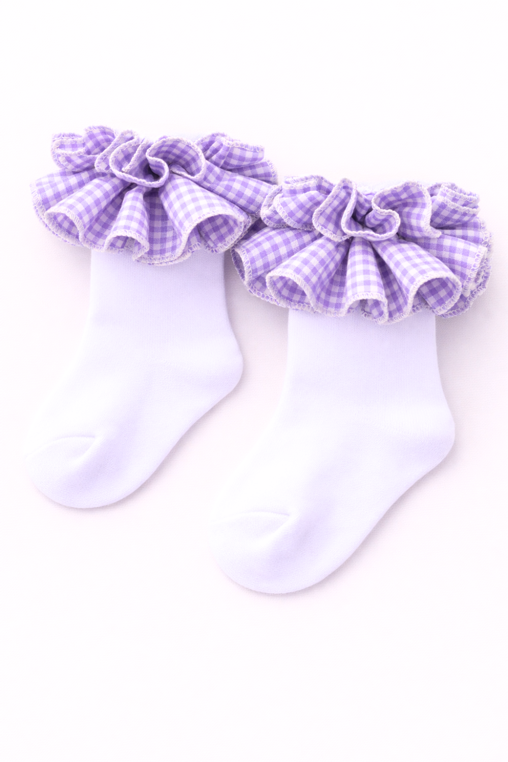 Purple Gingham Ruffle Ankle Socks