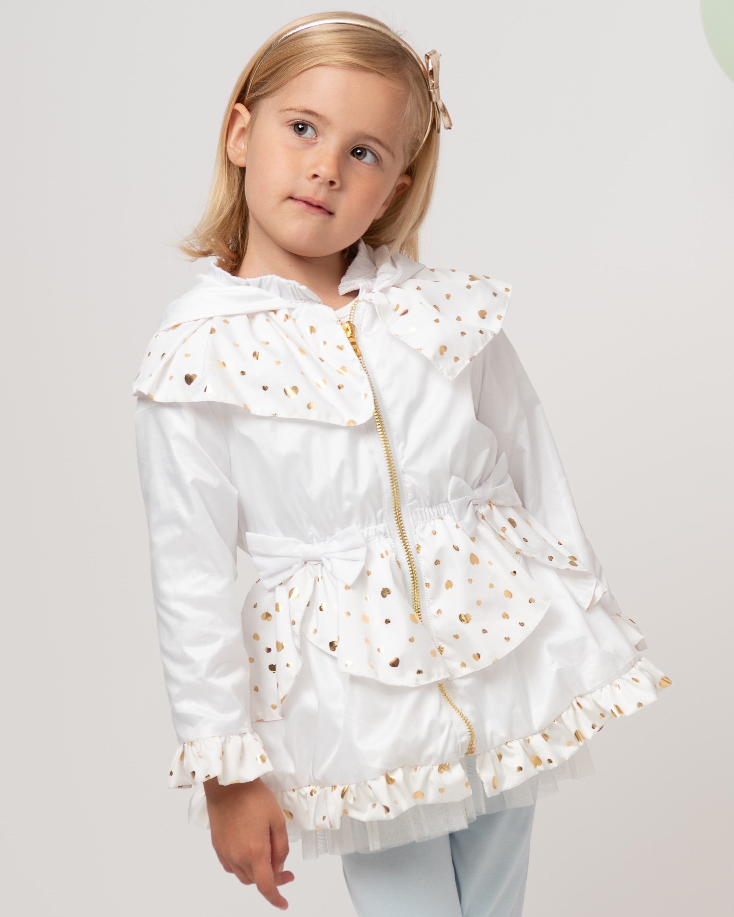 White/Gold Peplum Frill Bow Coat