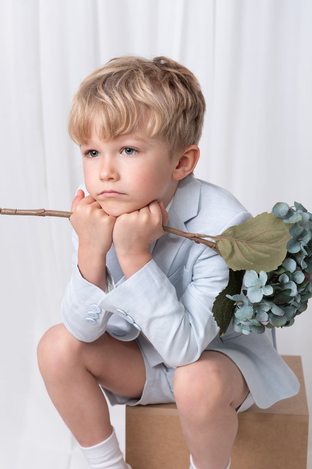 Sky Blue Boys' Linen Blend 3-Piece Suit Set