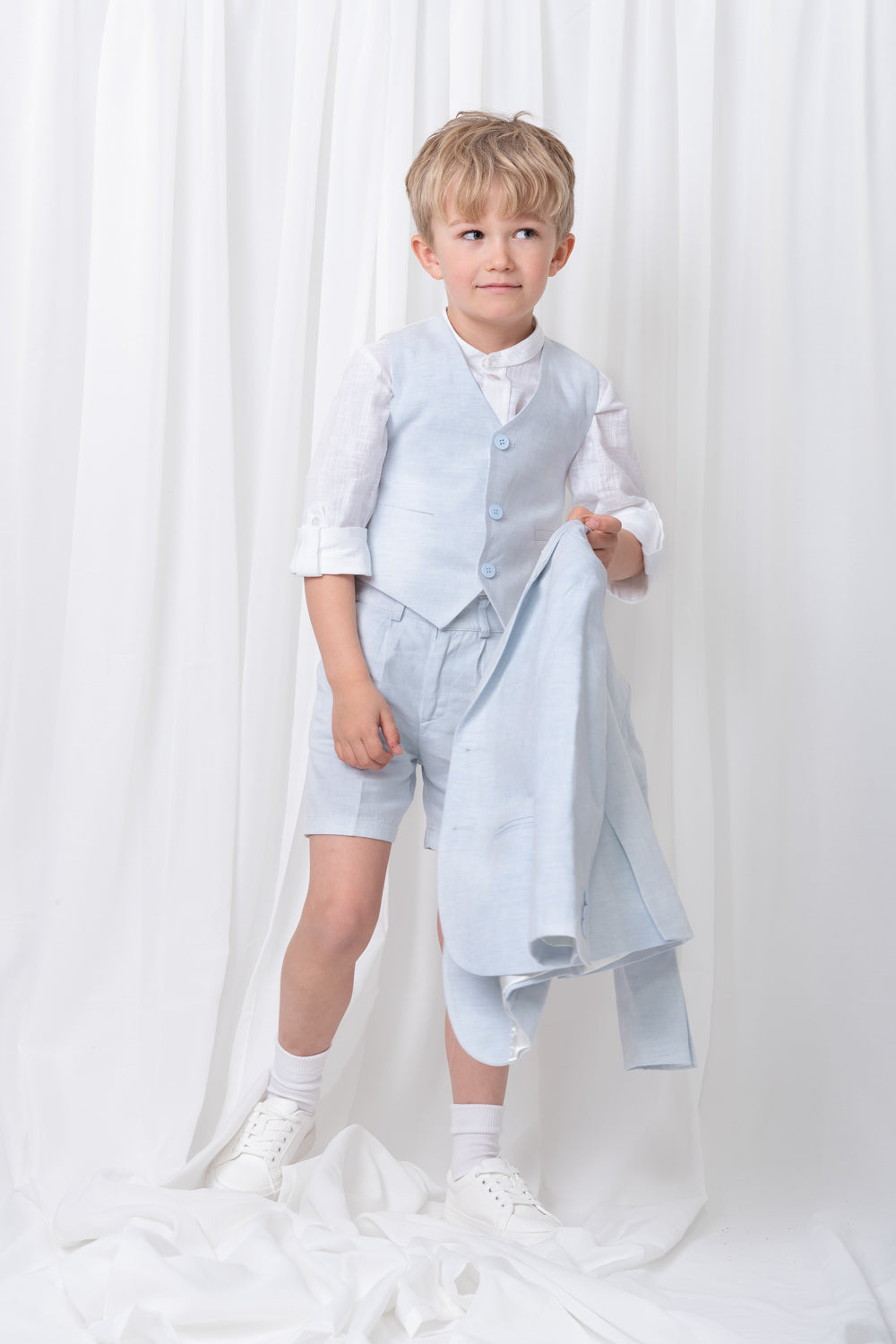 Sky Blue Boys' Linen Blend 3-Piece Suit Set
