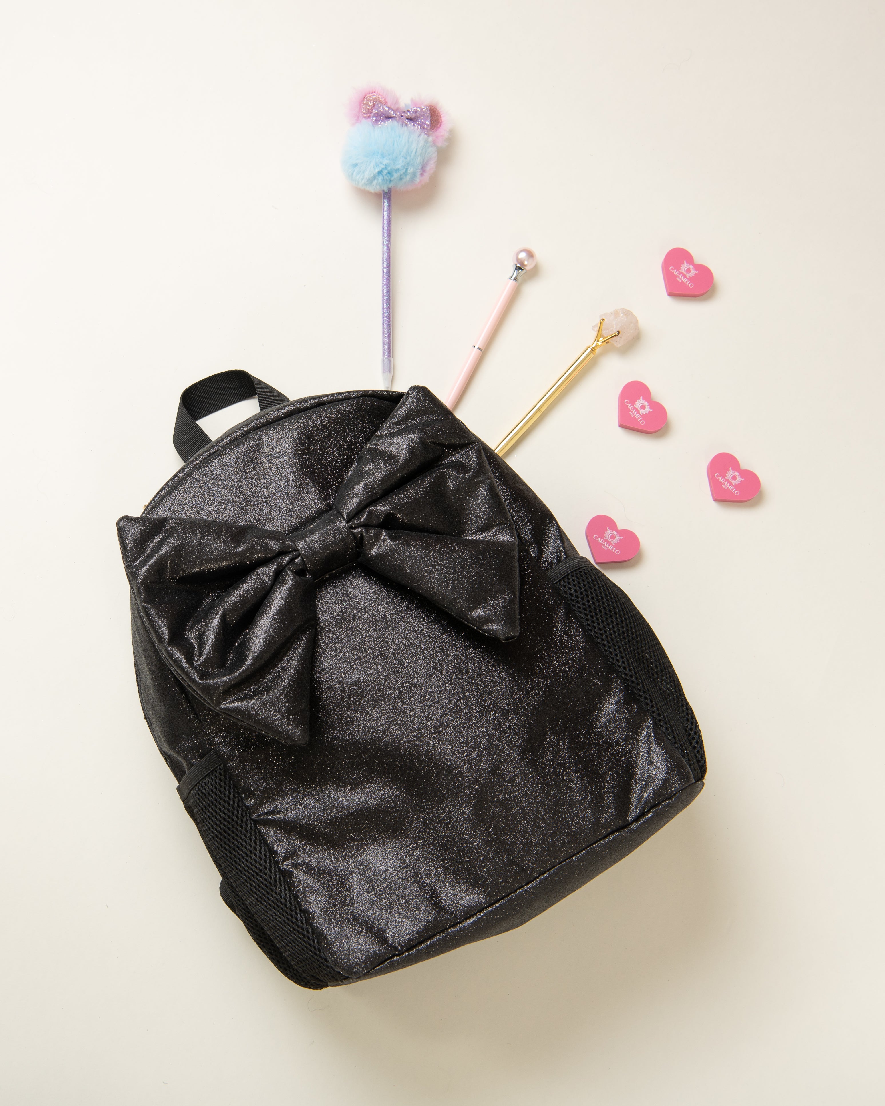 Black Glitter Bow Backpack