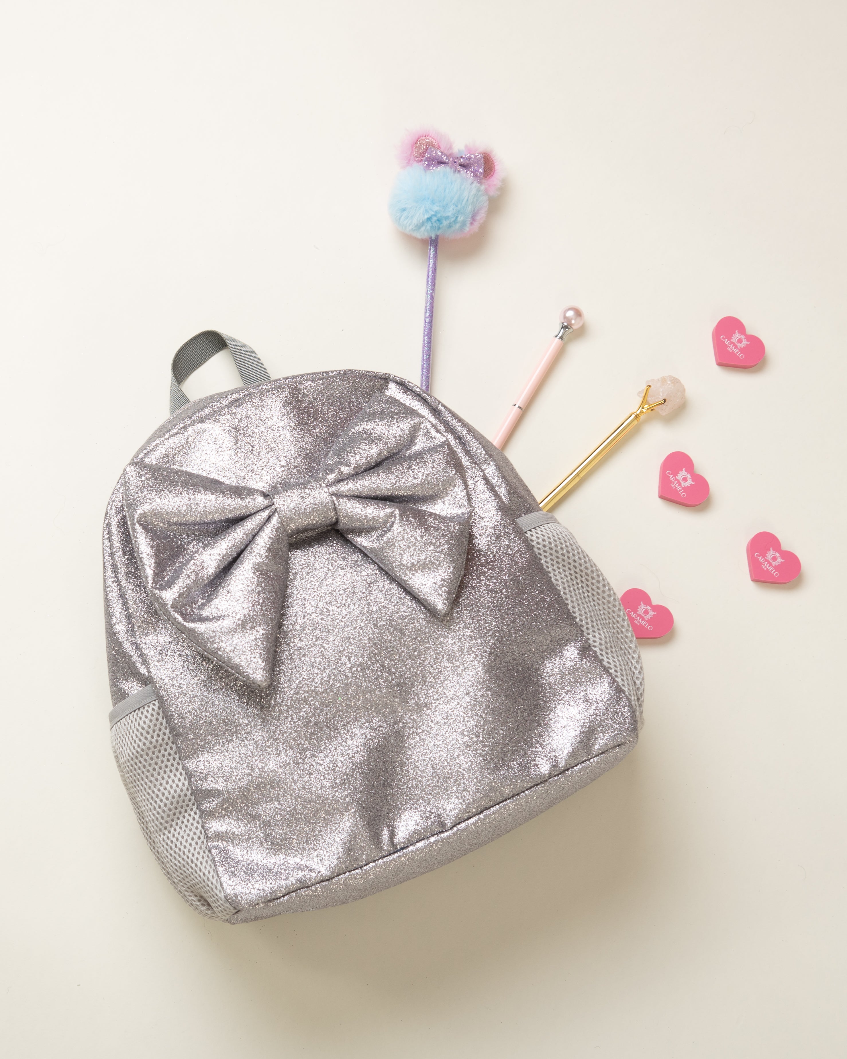Silver Glitter Backpack with Bow