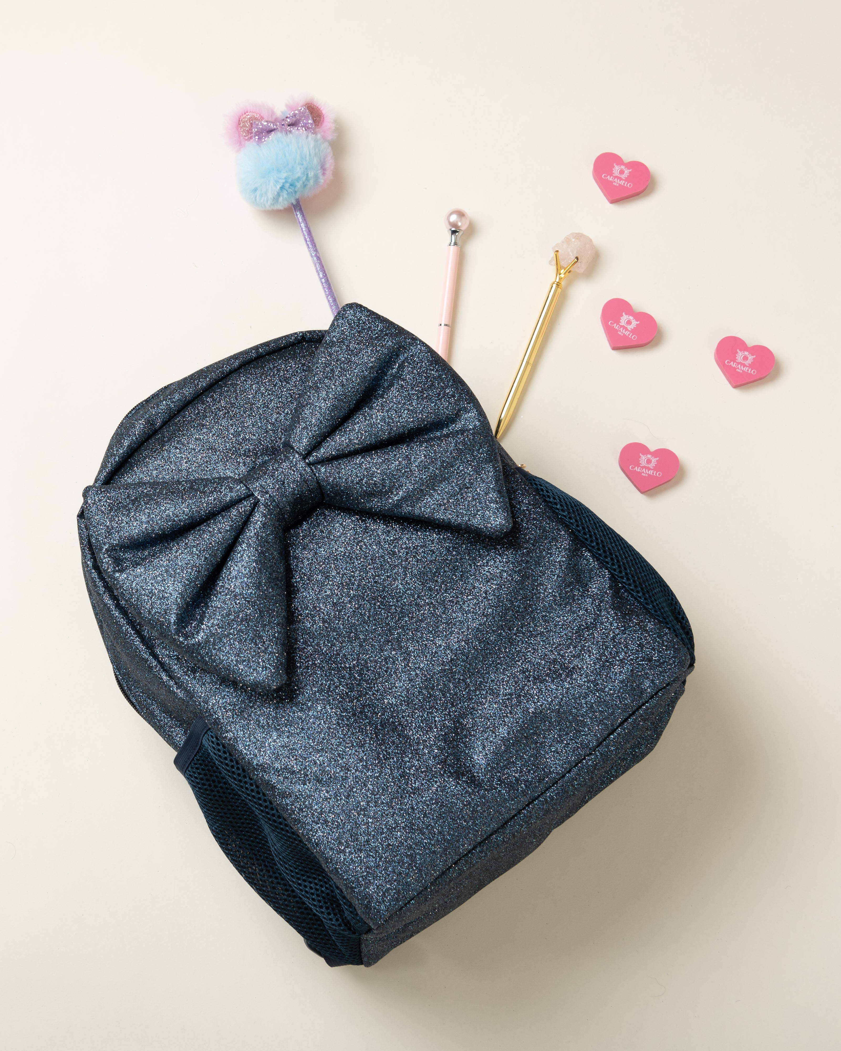 Navy Glitter Bow Backpack