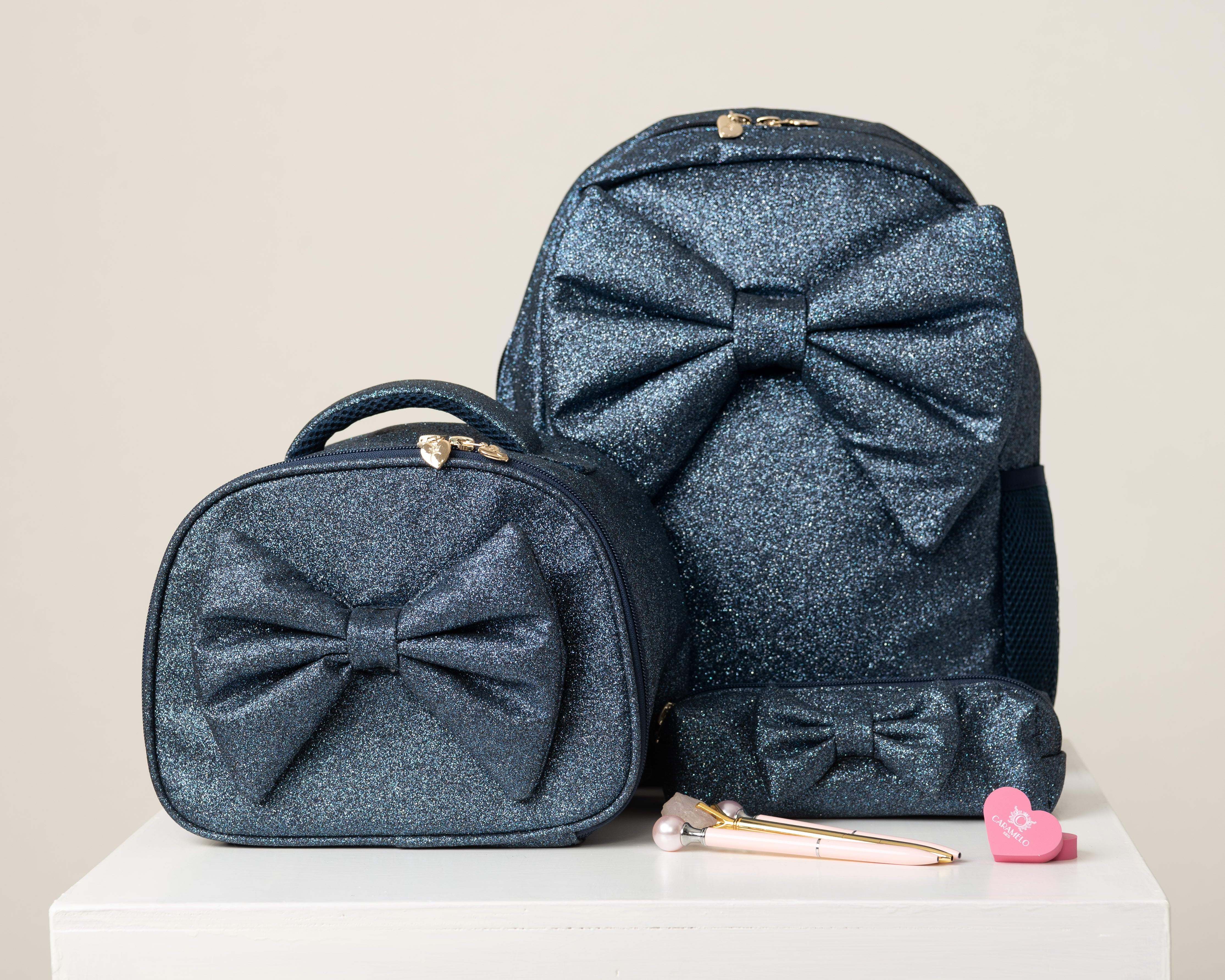 Navy Glitter Bow Backpack