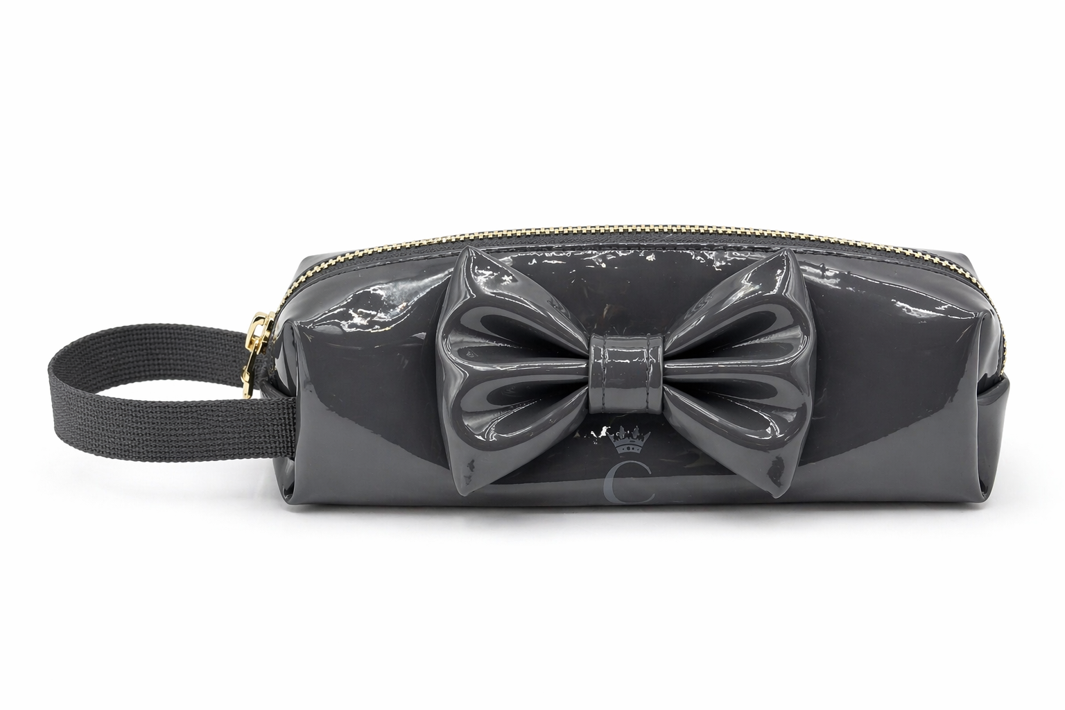 Grey Patent Bow Pencil Case
