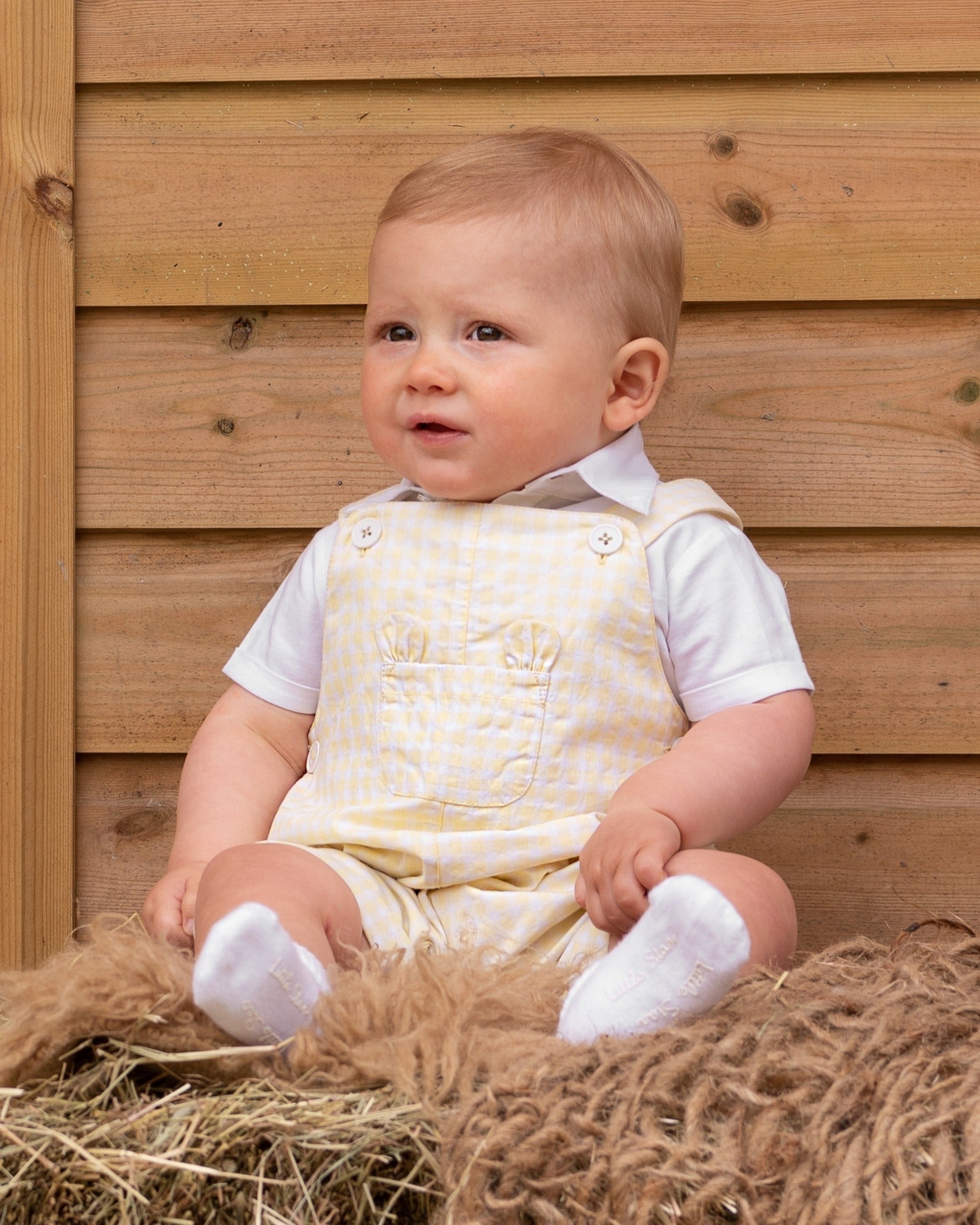 Lemon Gingham Romper with Centre Pocket