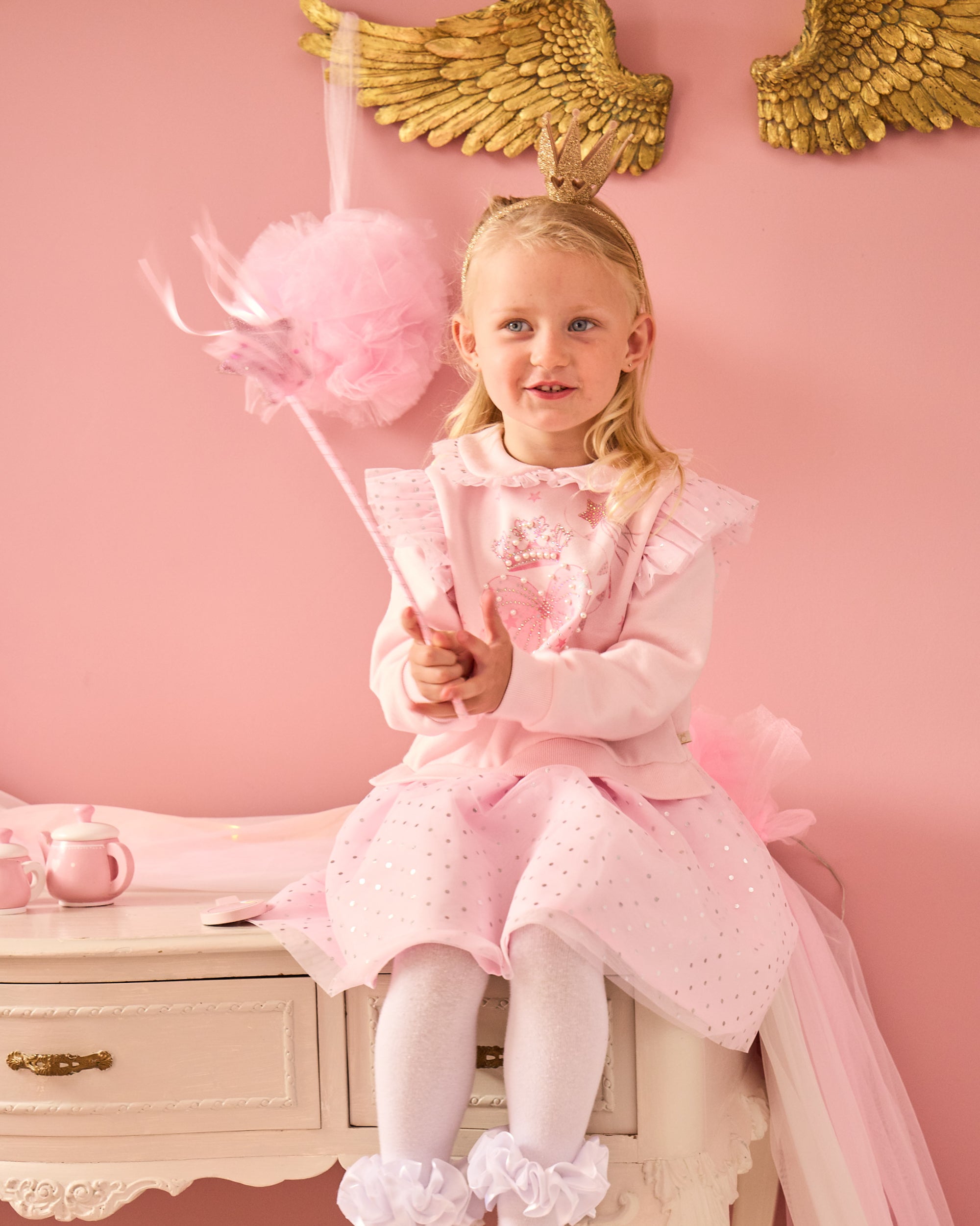 Pink Sparkle Wing & Crown Collar Dress